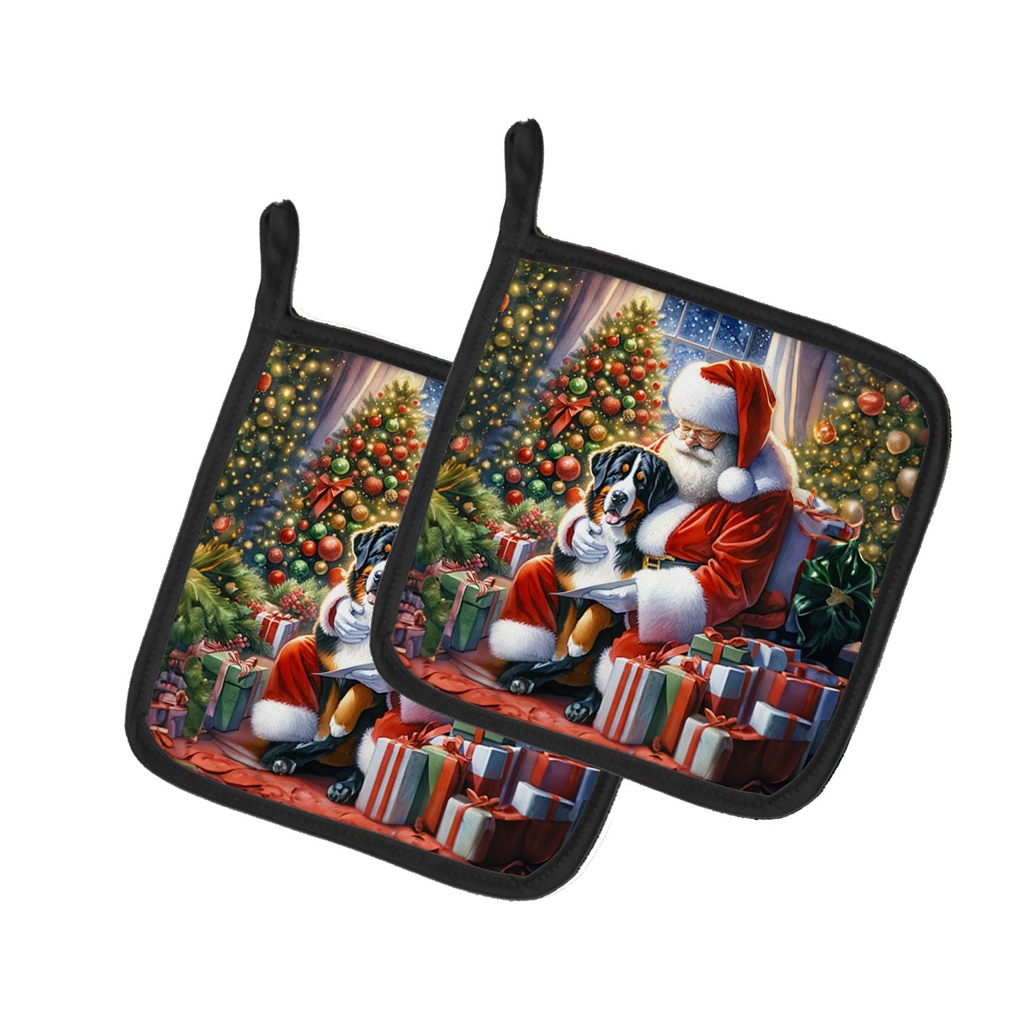 Greater Swiss Mountain Dog and Santa Claus Pair of Pot Holders Kitchen Heat Resistant Pot Holders Sets Oven Hot Pads for Cooking