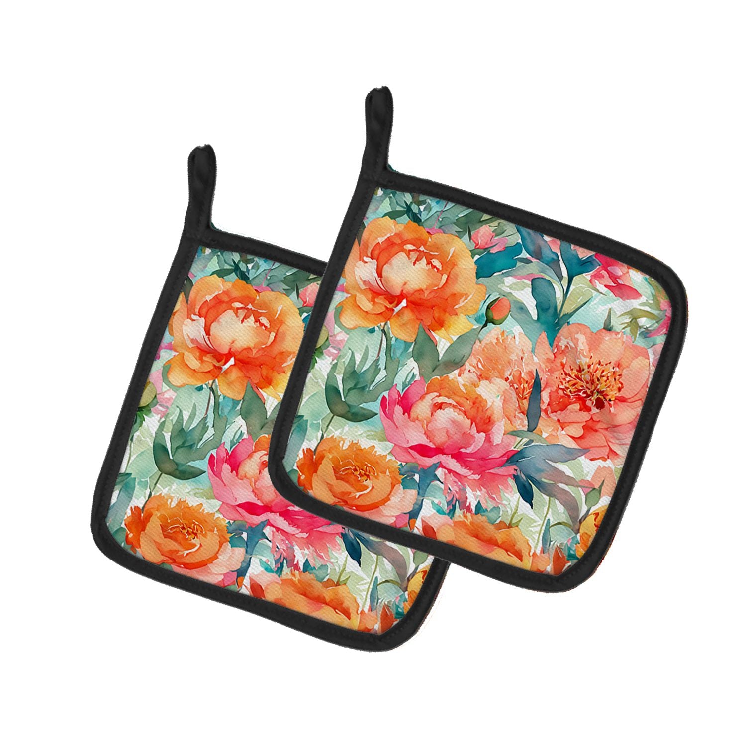 Peonies in Watercolor Pair of Pot Holders Kitchen Heat Resistant Pot Holders Sets Oven Hot Pads for Cooking Baking BBQ, 7 1/2 x 