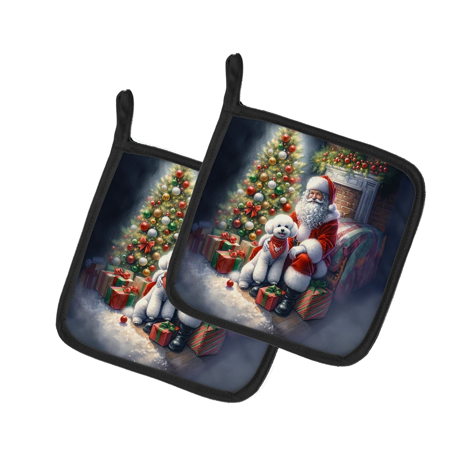 Bichon Frise and Santa Claus Pair of Pot Holders Kitchen Heat Resistant Pot Holders Sets Oven Hot Pads for Cooking Baking BBQ, 7