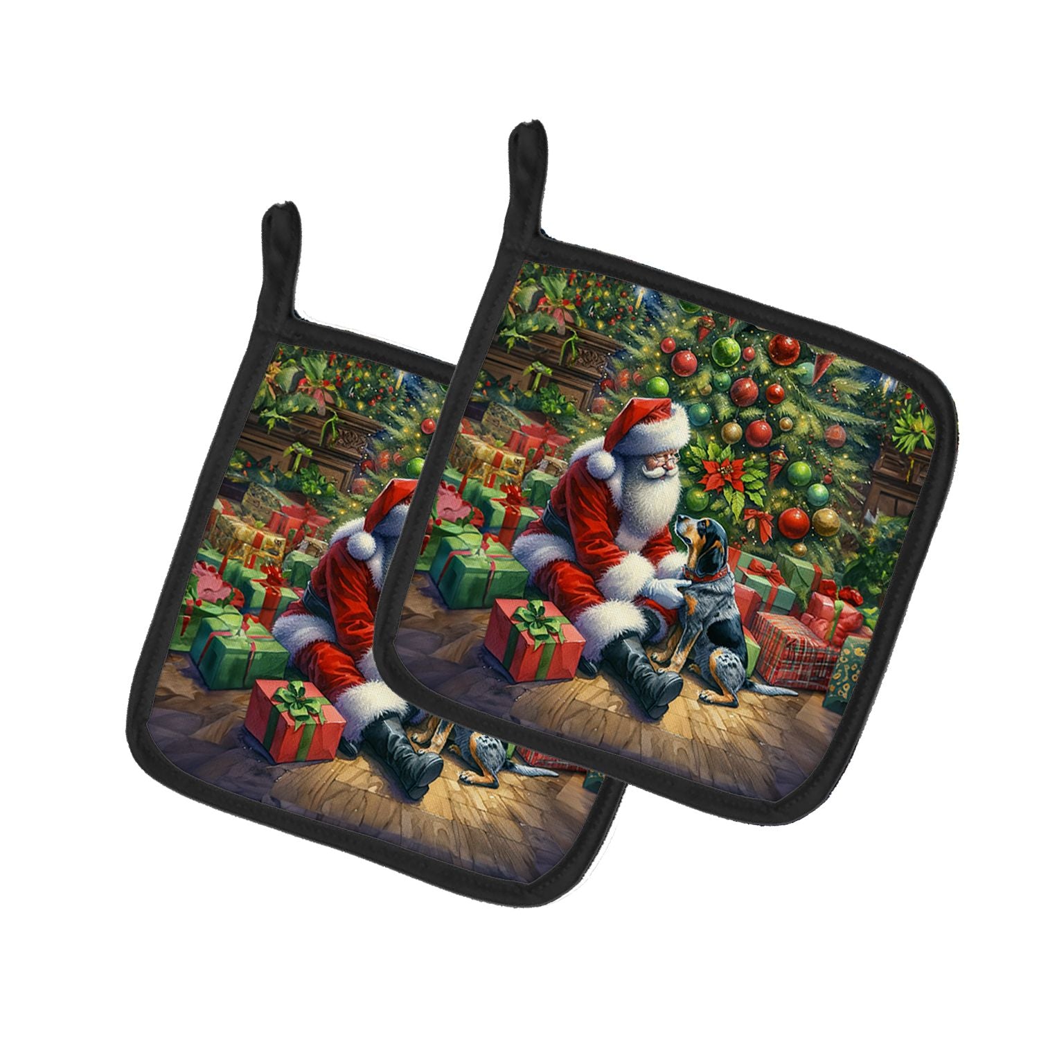 Bluetick Hound and Santa Claus Pair of Pot Holders Kitchen Heat Resistant Pot Holders Sets Oven Hot Pads for Cooking Baking BBQ,