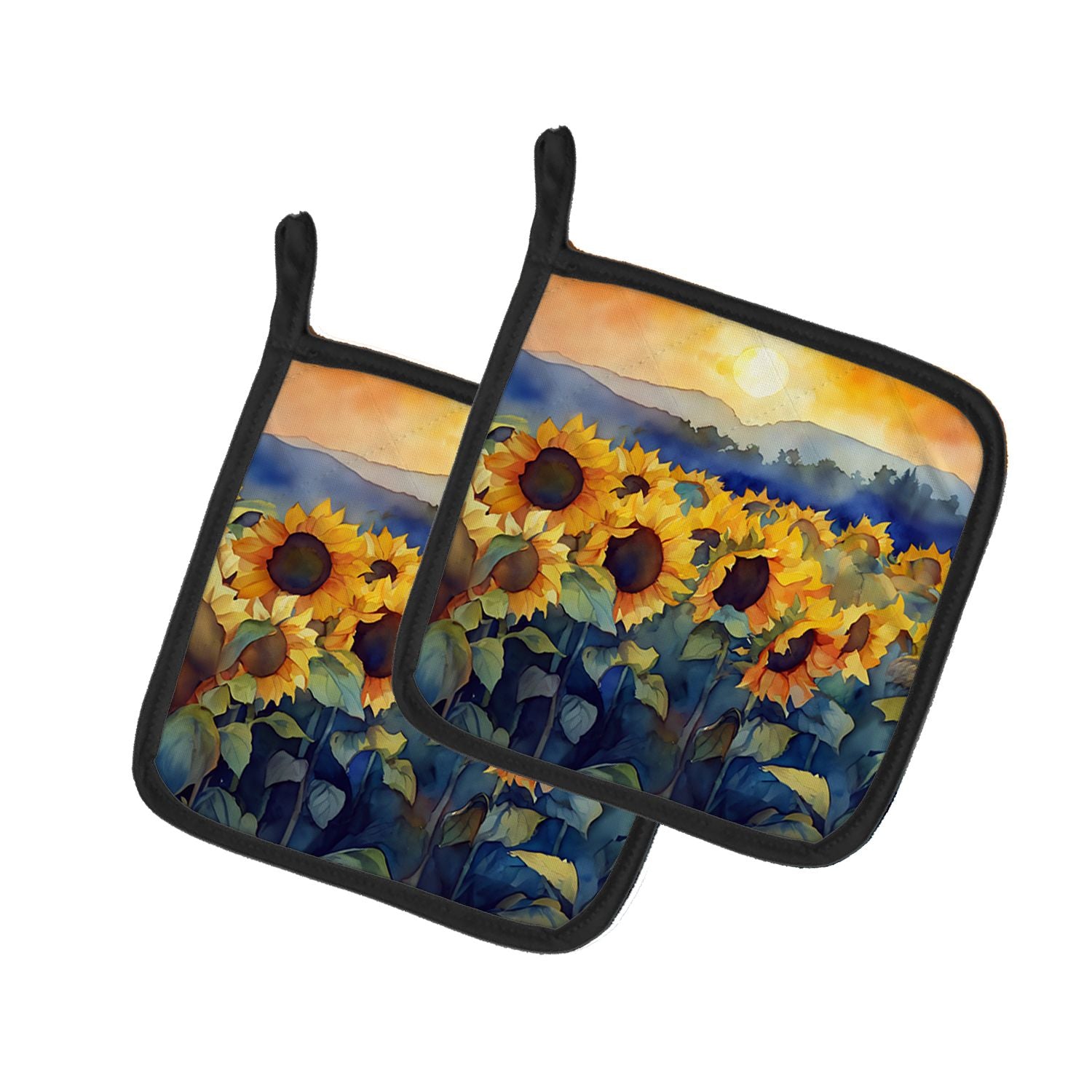 Sunflowers in Watercolor Pair of Pot Holders Kitchen Heat Resistant Pot Holders Sets Oven Hot Pads for Cooking Baking BBQ, 7 1/2