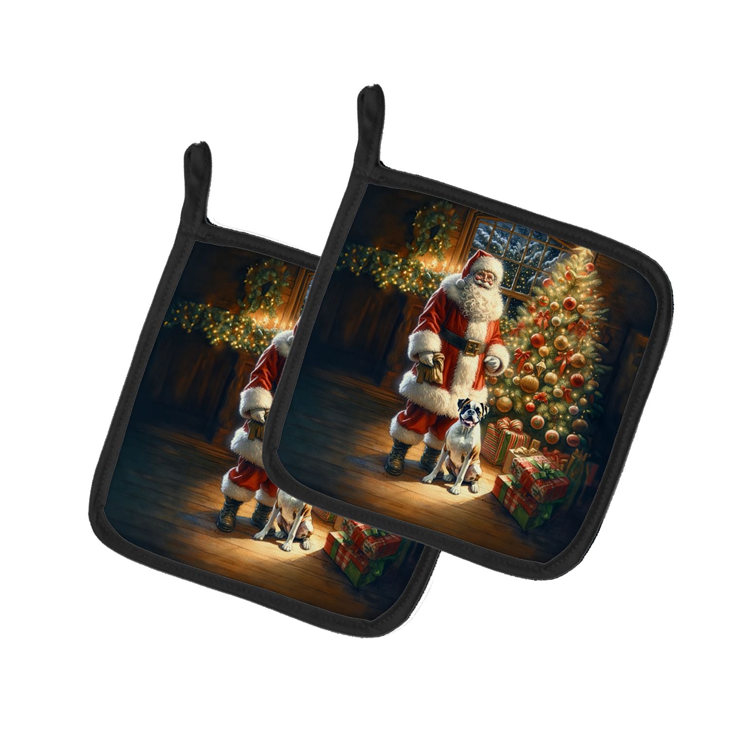 Boxer and Santa Claus Pair of Pot Holders Kitchen Heat Resistant Pot Holders Sets Oven Hot Pads for Cooking Baking BBQ, 7 1/2 x 