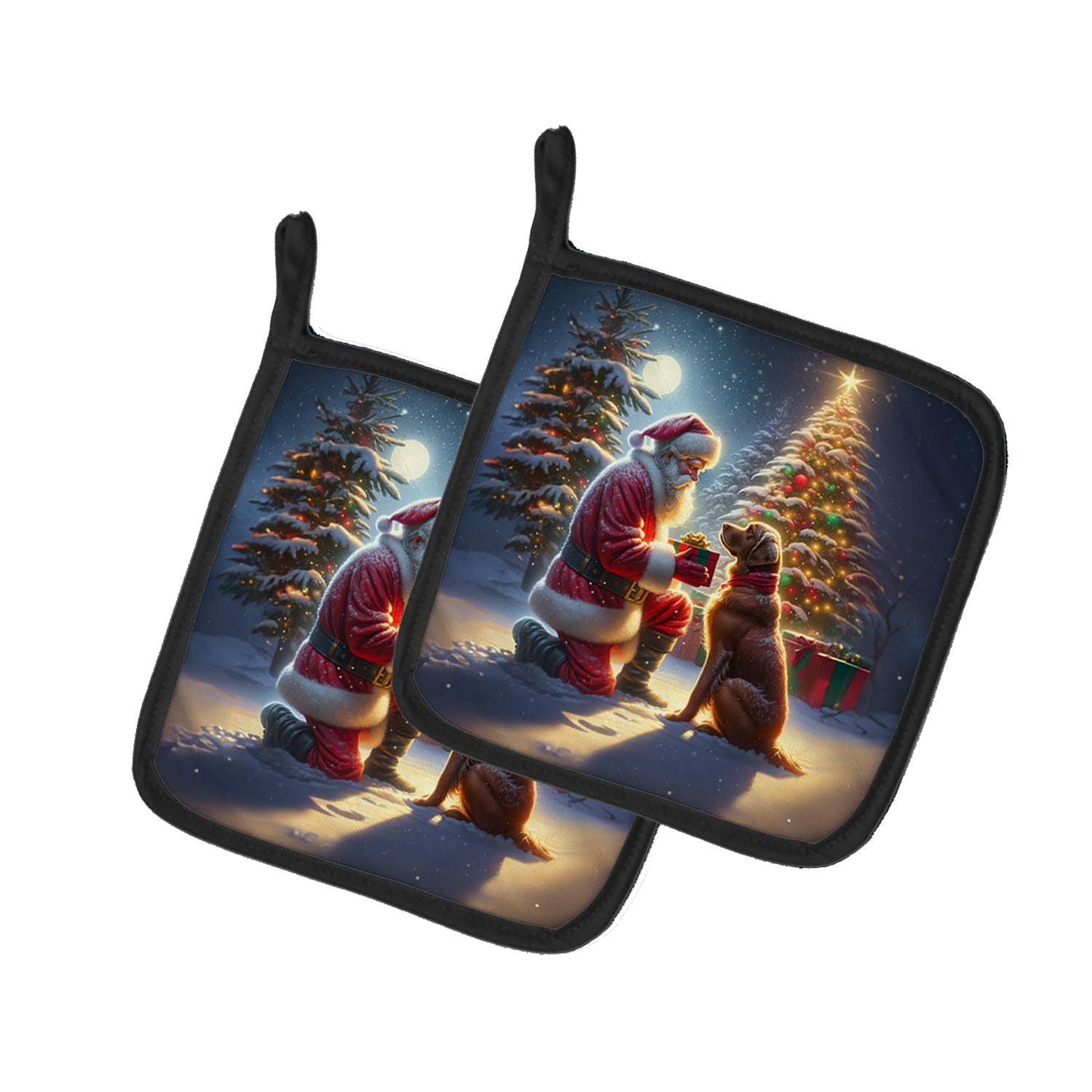 Chesapeake Bay Retriever and Santa Claus Pair of Pot Holders Kitchen Heat Resistant Pot Holders Sets Oven Hot Pads for Cooking B