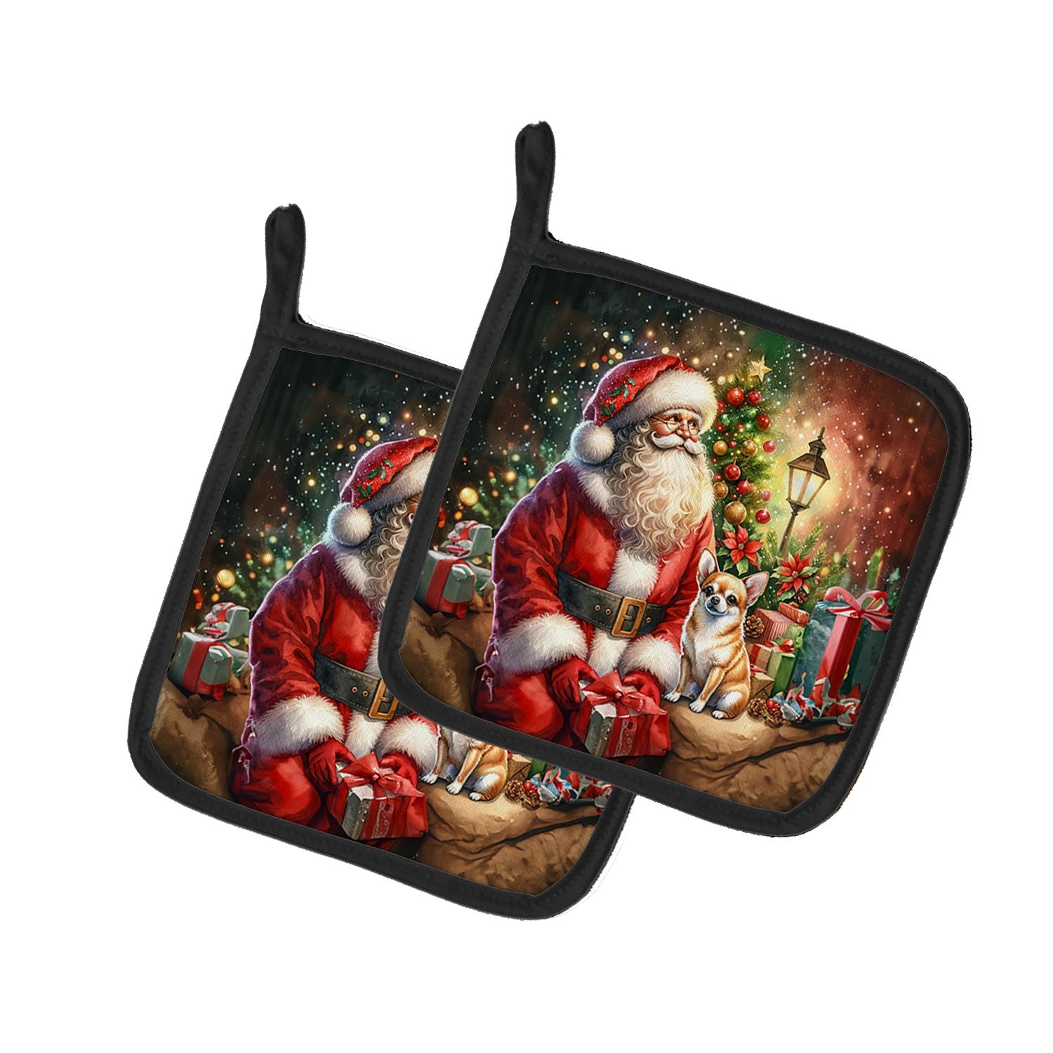 Chihuahua and Santa Claus Pair of Pot Holders Kitchen Heat Resistant Pot Holders Sets Oven Hot Pads for Cooking Baking BBQ, 7 1/
