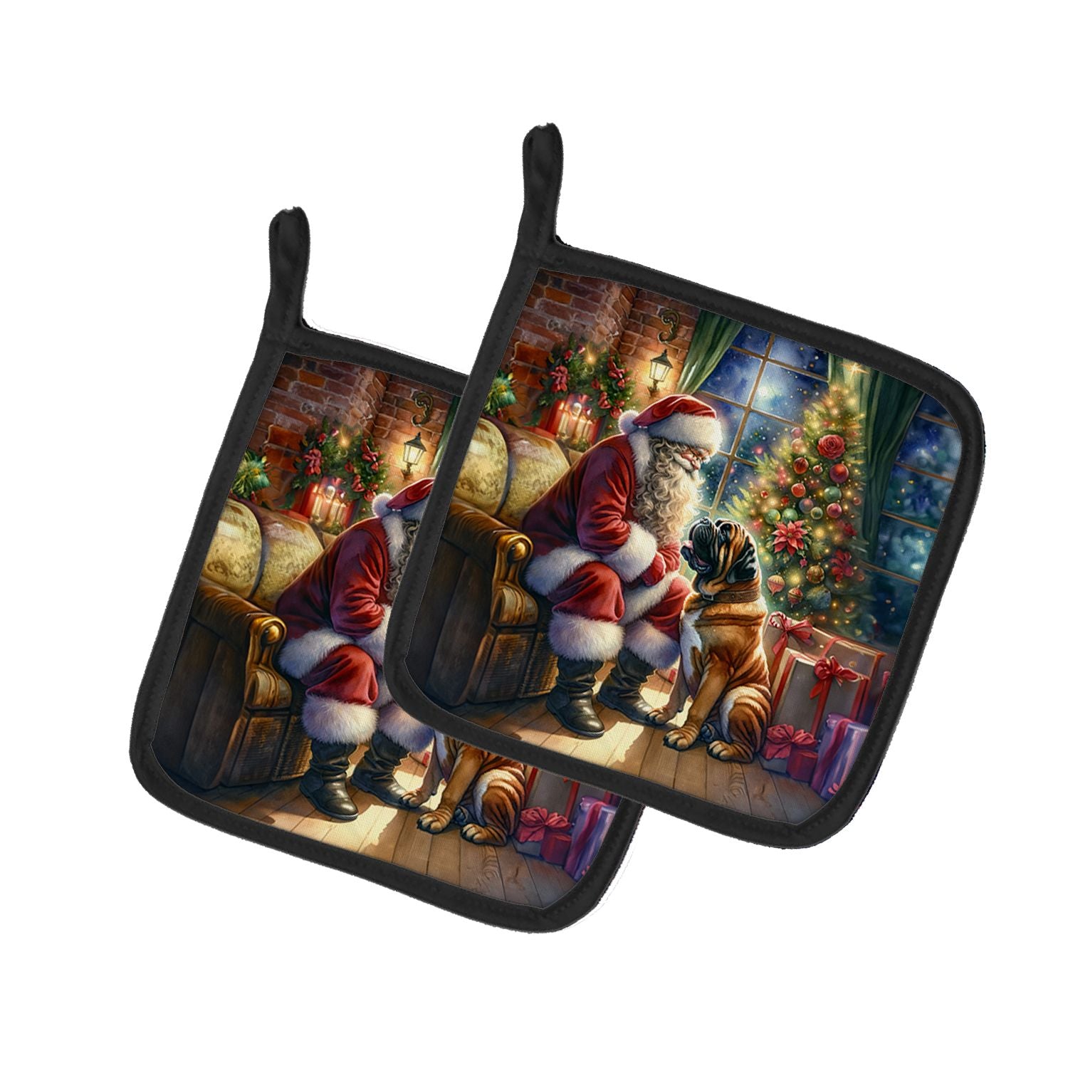 Bullmastiff and Santa Claus Pair of Pot Holders Kitchen Heat Resistant Pot Holders Sets Oven Hot Pads for Cooking Baking BBQ, 7 