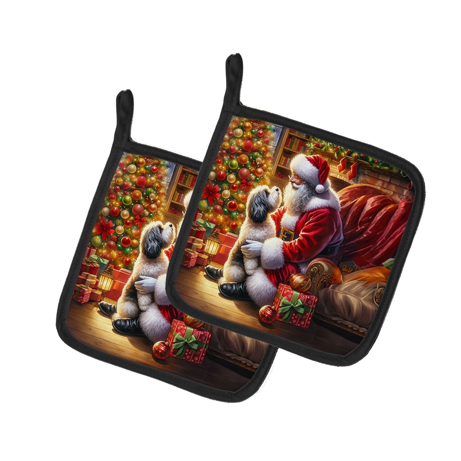 Havanese and Santa Claus Pair of Pot Holders Kitchen Heat Resistant Pot Holders Sets Oven Hot Pads for Cooking Baking BBQ, 7 1/2