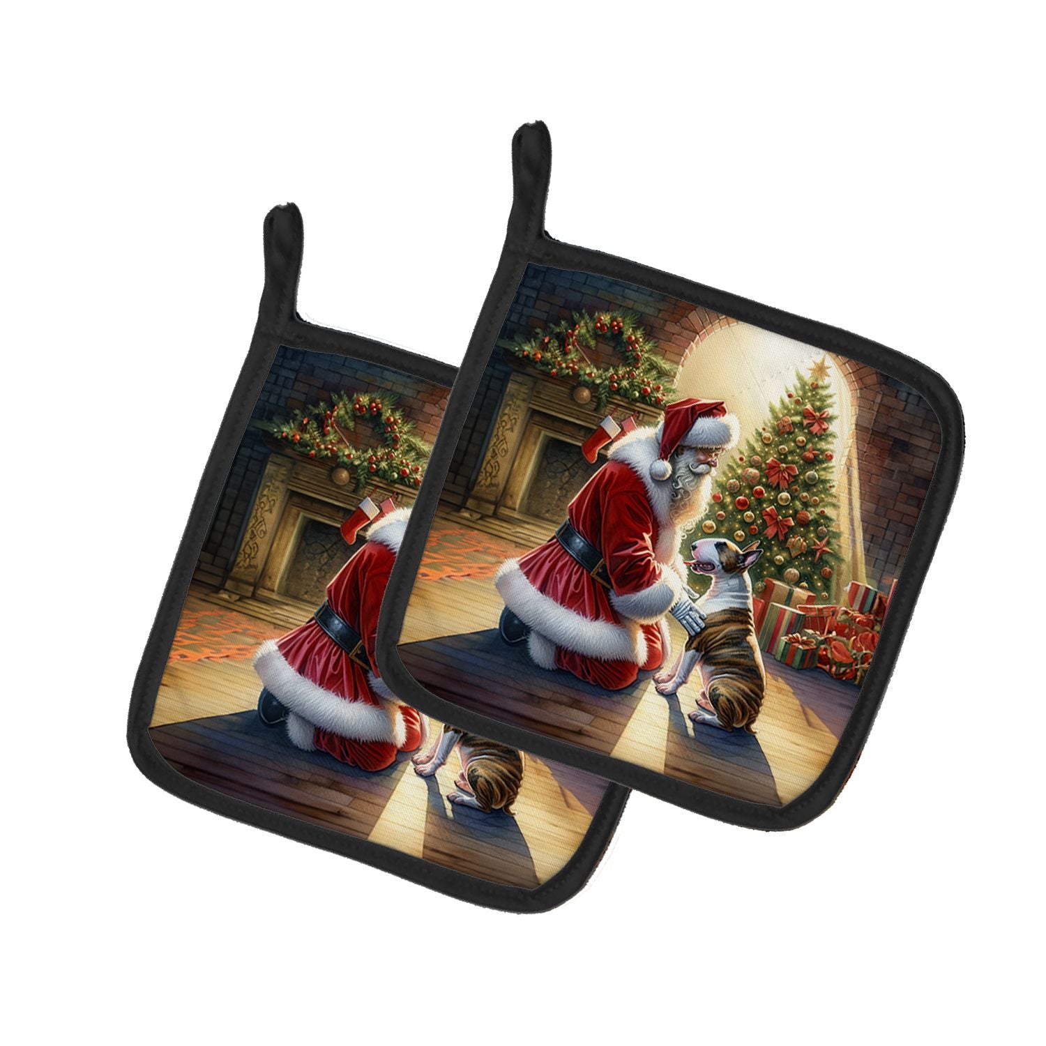 NEW Bull Terrier and Santa Claus Pair of Pot Holders Kitchen Heat Resistant Pot Holders Sets Oven Hot Pads for Cooking Baking BB