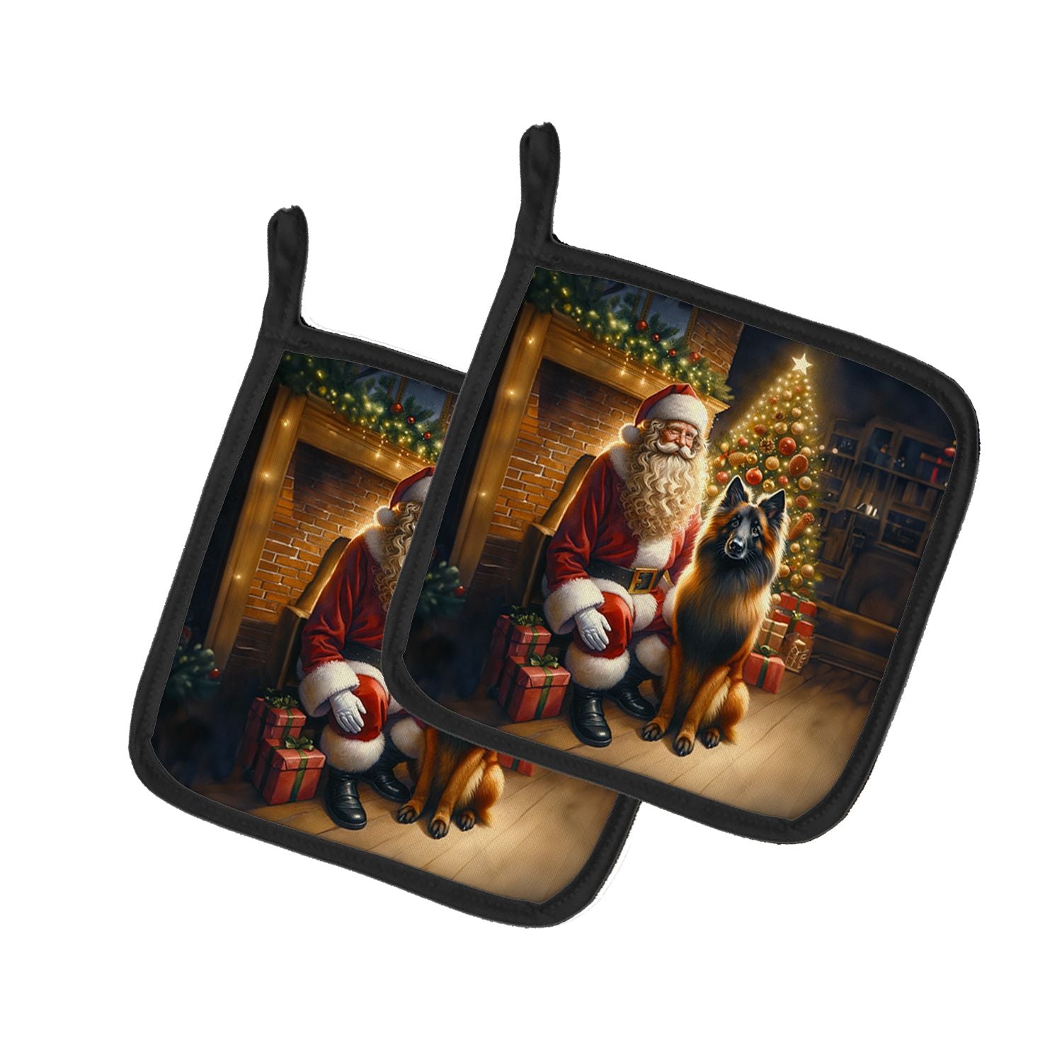 Belgian Tervuren and Santa Claus Pair of Pot Holders Kitchen Heat Resistant Pot Holders Sets Oven Hot Pads for Cooking Baking BB