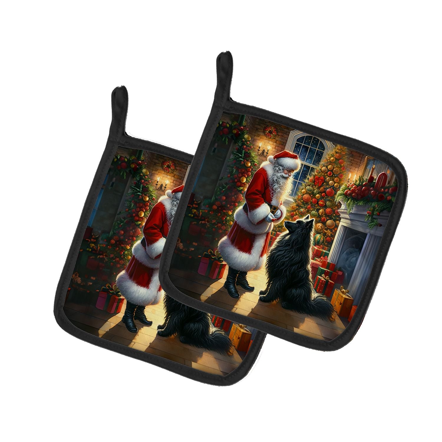 Belgian Sheepdog and Santa Claus Pair of Pot Holders Kitchen Heat Resistant Pot Holders Sets Oven Hot Pads for Cooking Baking BB