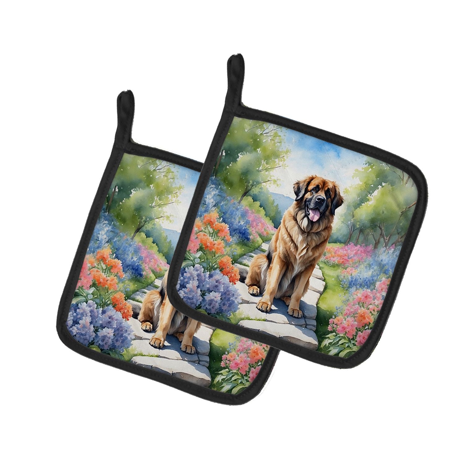 Leonberger Spring Path Pair of Pot Holders Kitchen Heat Resistant Pot Holders Sets Oven Hot Pads for Cooking Baking BBQ, 7 1/2 x