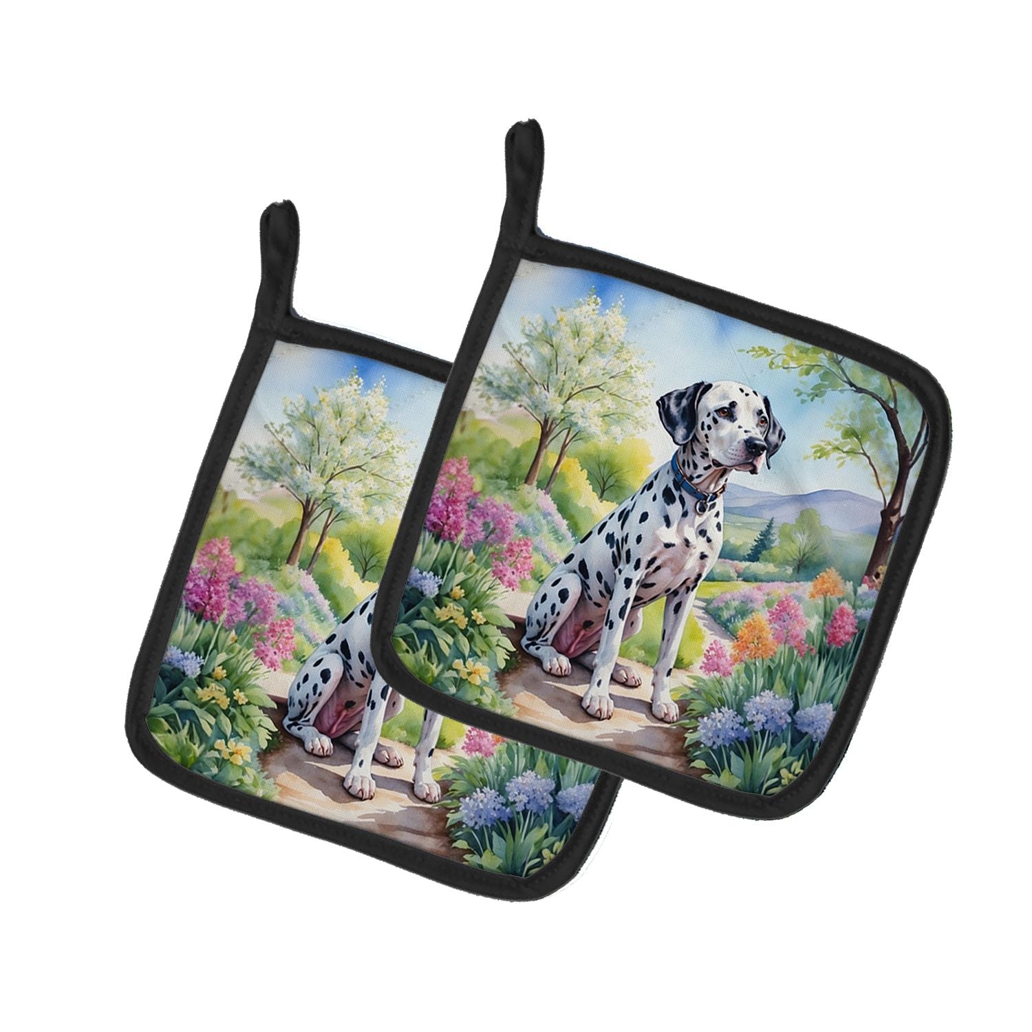 Dalmatian Spring Path Pair of Pot Holders Kitchen Heat Resistant Pot Holders Sets Oven Hot Pads for Cooking Baking BBQ, 7 1/2 x 