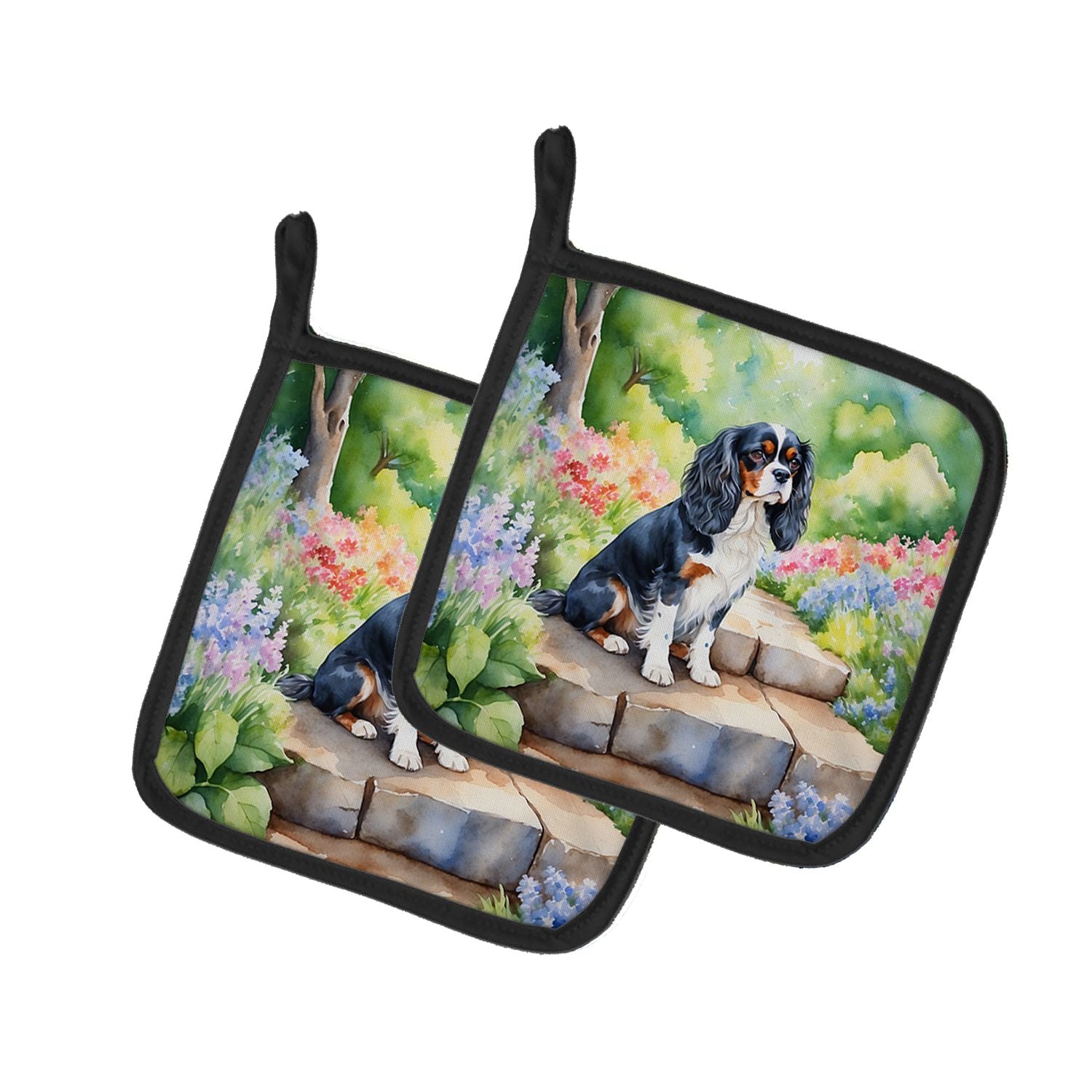 Cavalier Spaniel Spring Path Pair of Pot Holders Kitchen Heat Resistant Pot Holders Sets Oven Hot Pads for Cooking Baking BBQ, 7