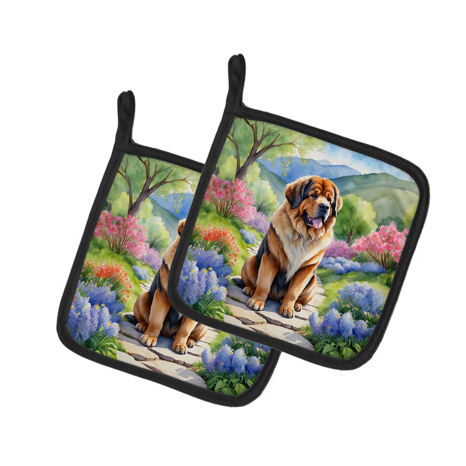 Tibetan Mastiff Spring Path Pair of Pot Holders Kitchen Heat Resistant Pot Holders Sets Oven Hot Pads for Cooking Baking BBQ, 7 