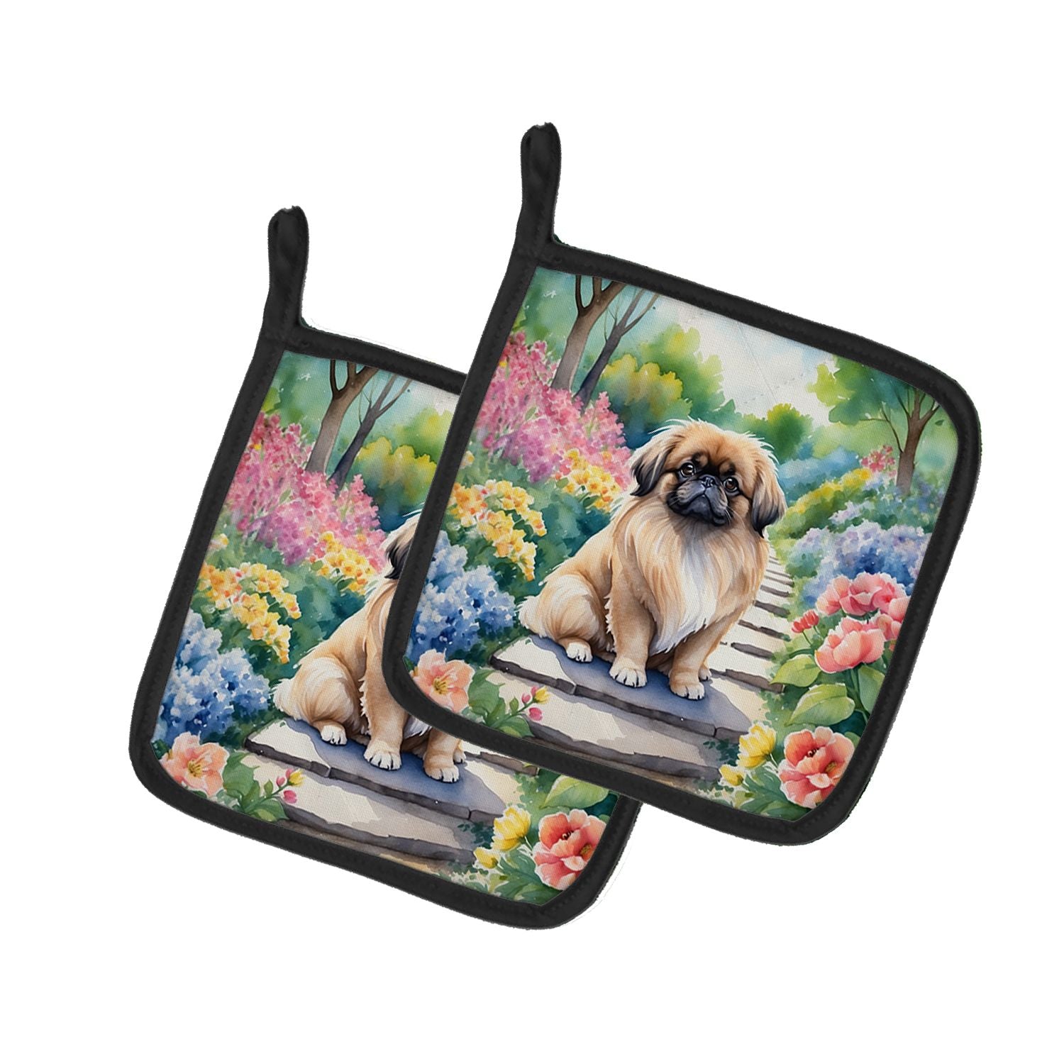 Pekingese Spring Path Pair of Pot Holders Kitchen Heat Resistant Pot Holders Sets Oven Hot Pads for Cooking Baking BBQ, 7 1/2 x 