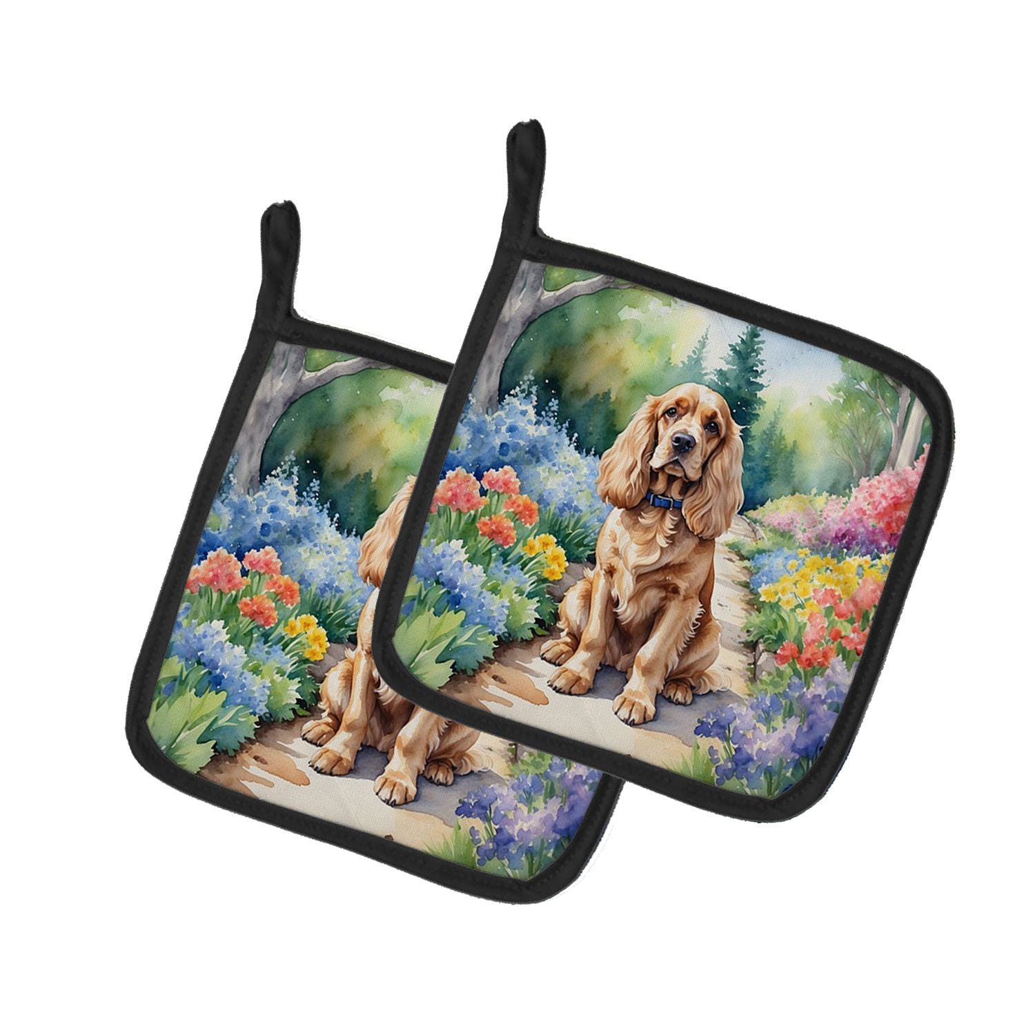 Cocker Spaniel Spring Path Pair of Pot Holders Kitchen Heat Resistant Pot Holders Sets Oven Hot Pads for Cooking Baking BBQ, 7 1