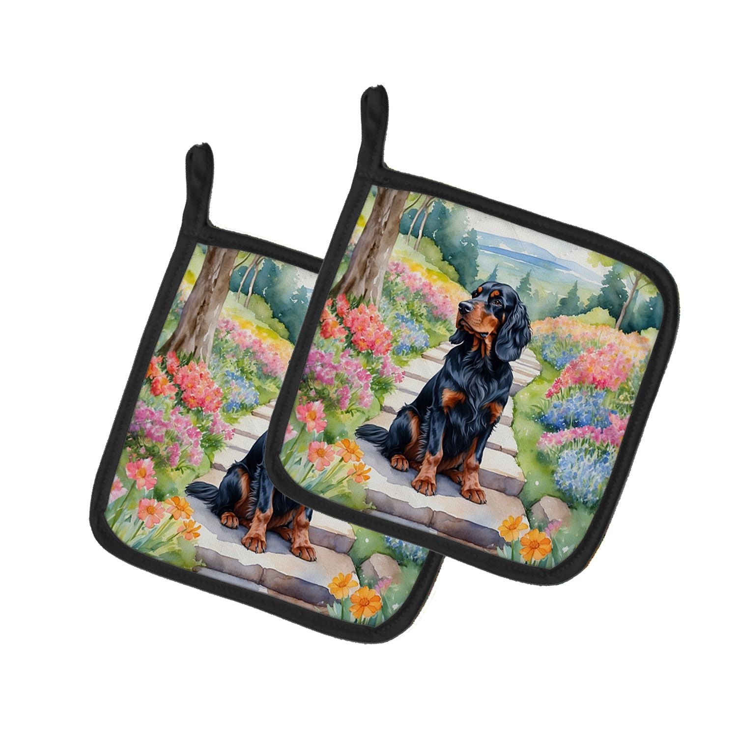 Gordon Setter Spring Path Pair of Pot Holders Kitchen Heat Resistant Pot Holders Sets Oven Hot Pads for Cooking Baking BBQ, 7 1/