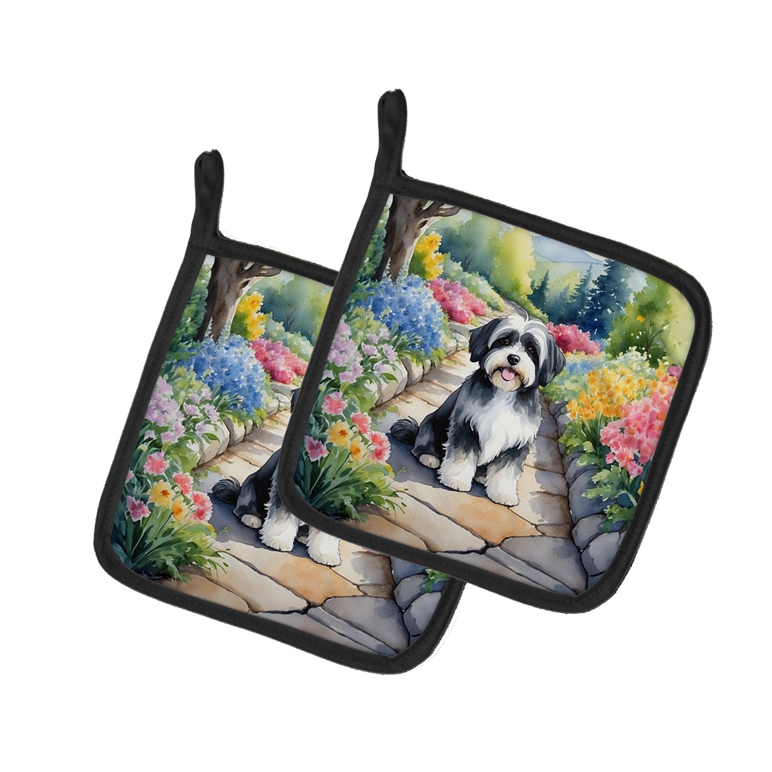 Havanese Spring Path Pair of Pot Holders Kitchen Heat Resistant Pot Holders Sets Oven Hot Pads for Cooking Baking BBQ, 7 1/2 x 7
