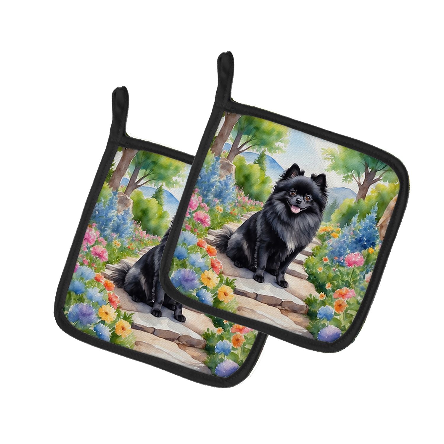Pomeranian Spring Path Pair of Pot Holders Kitchen Heat Resistant Pot Holders Sets Oven Hot Pads for Cooking Baking BBQ, 7 1/2 x