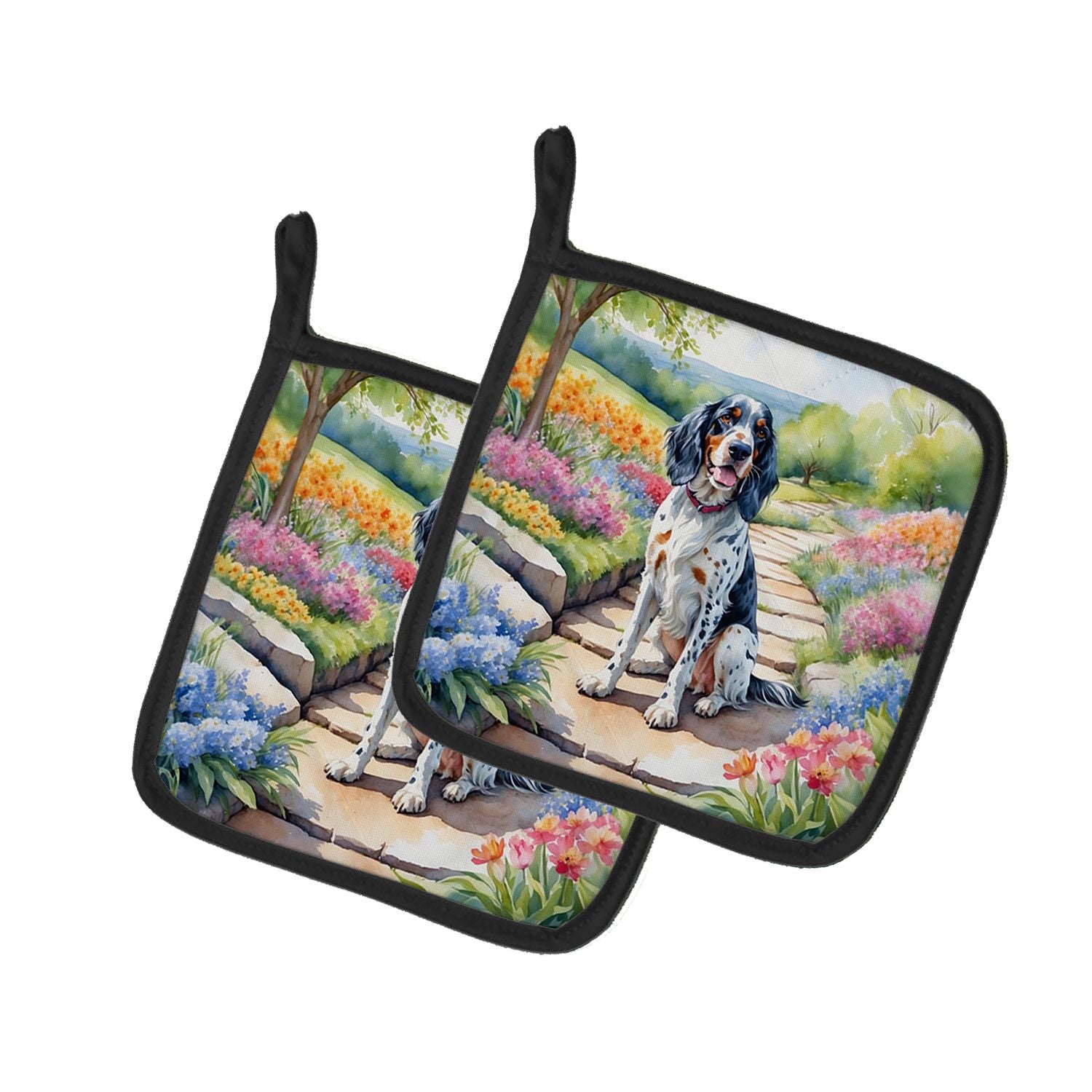 English Setter Spring Path Pair of Pot Holders Kitchen Heat Resistant Pot Holders Sets Oven Hot Pads for Cooking Baking BBQ, 7 1