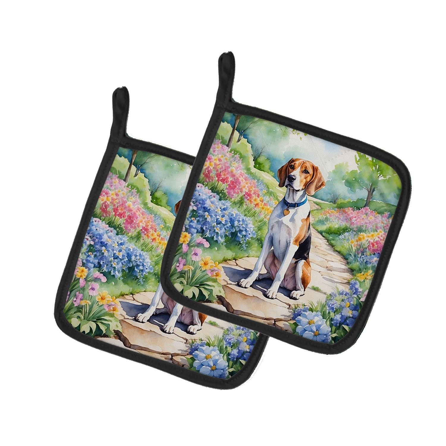 English Foxhound Spring Path Pair of Pot Holders Kitchen Heat Resistant Pot Holders Sets Oven Hot Pads for Cooking Baking BBQ, 7