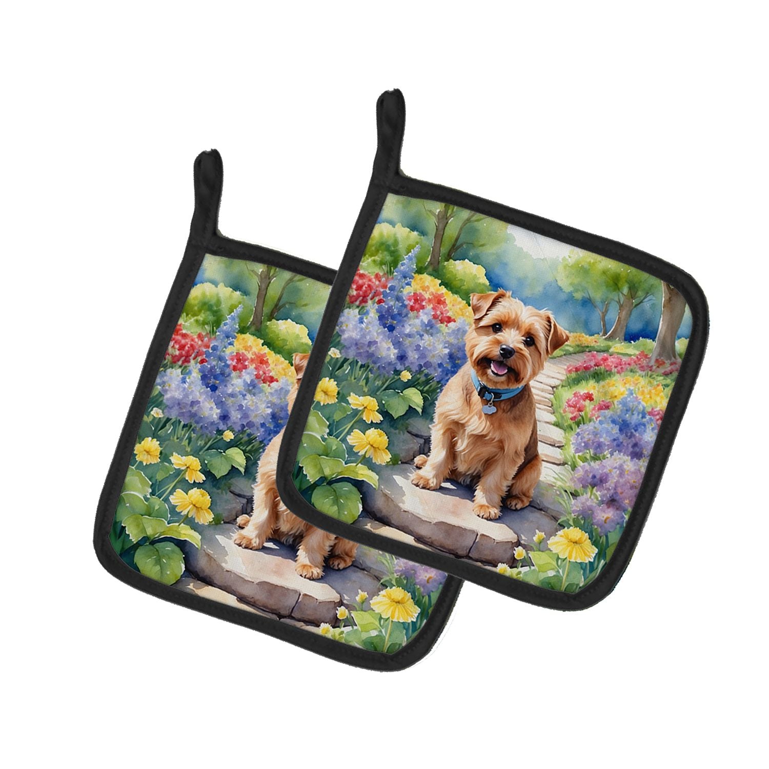 Norfolk Terrier Spring Path Pair of Pot Holders Kitchen Heat Resistant Pot Holders Sets Oven Hot Pads for Cooking Baking BBQ, 7 