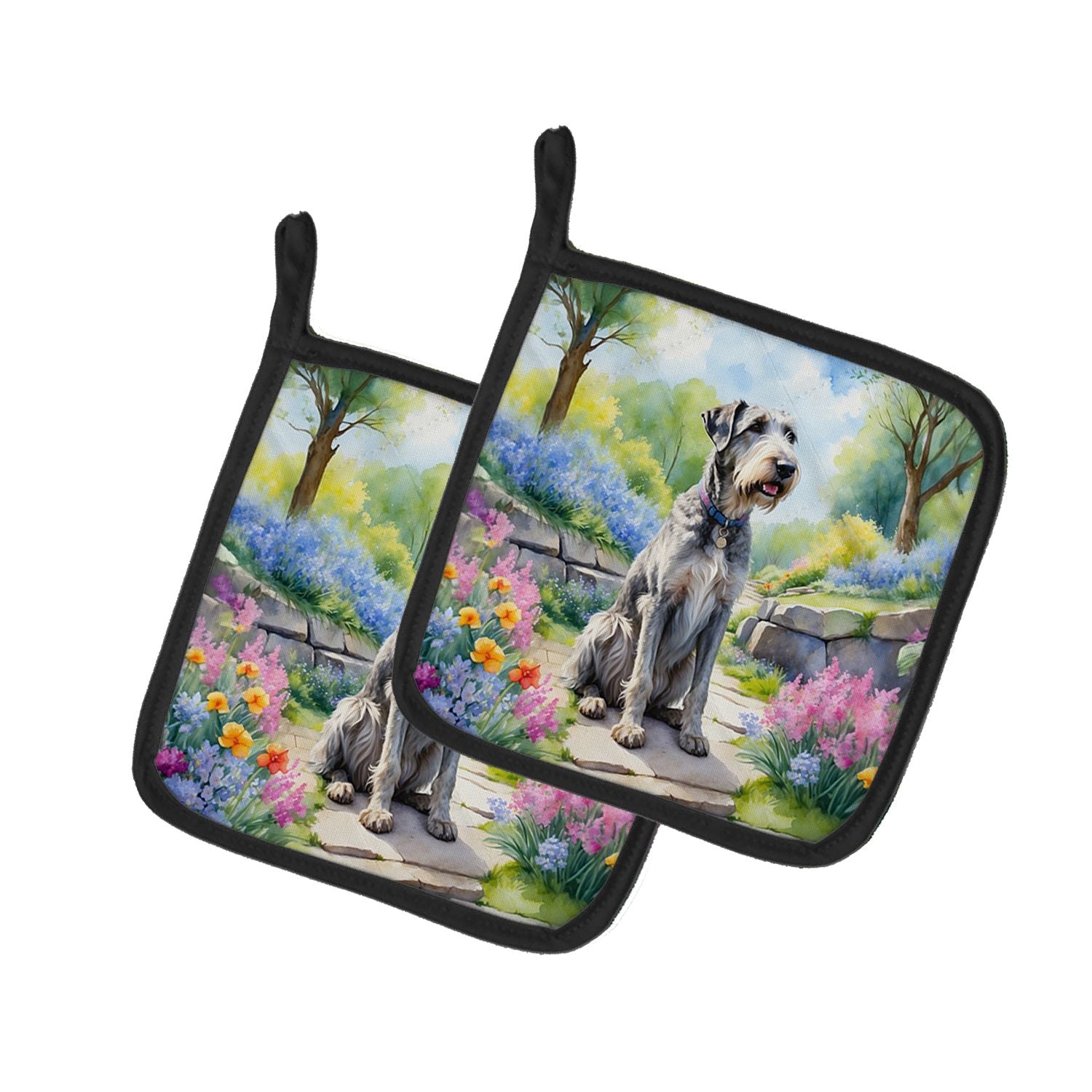 Irish Wolfhound Spring Path Pair of Pot Holders Kitchen Heat Resistant Pot Holders Sets Oven Hot Pads for Cooking Baking BBQ, 7 