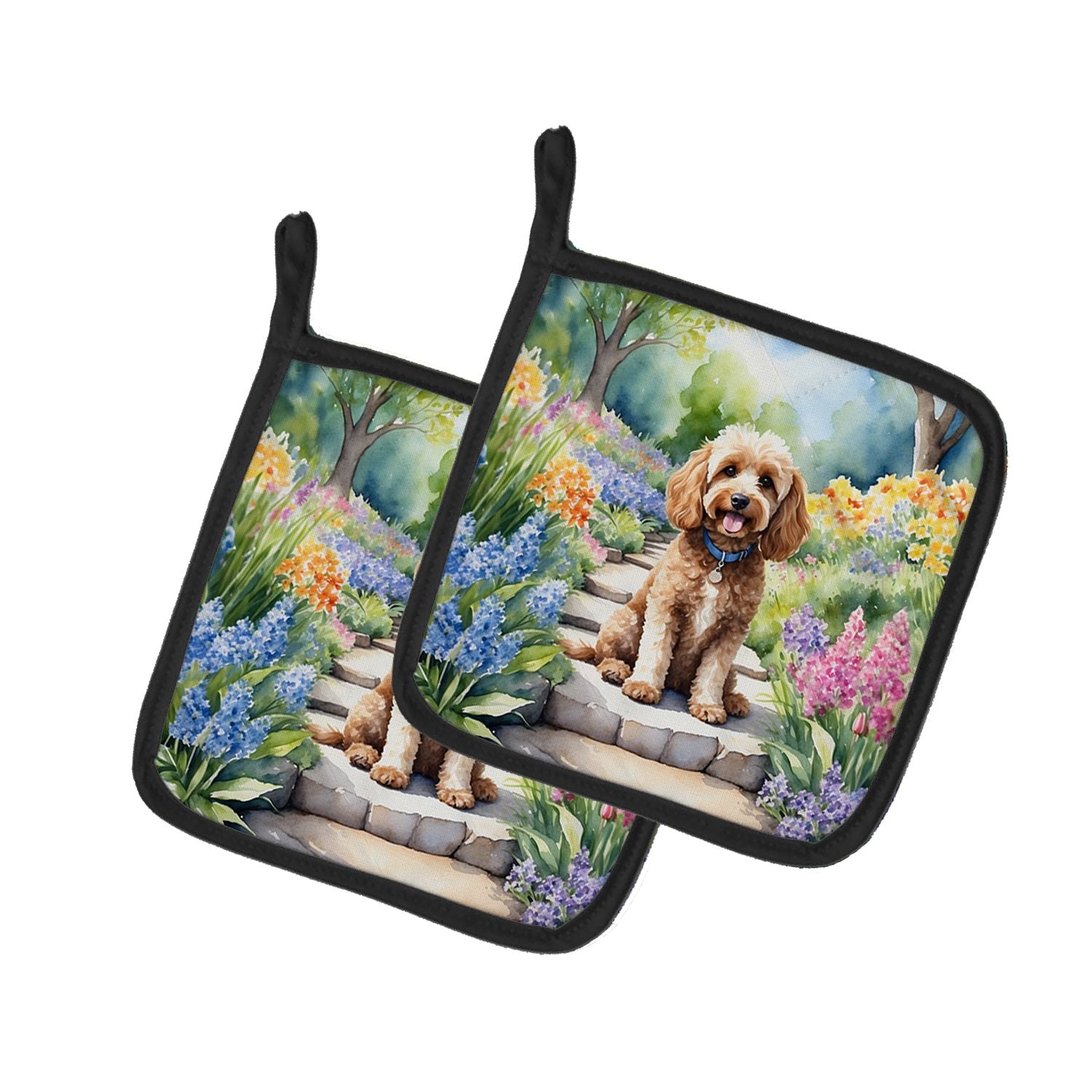 Cockapoo Spring Path Pair of Pot Holders Kitchen Heat Resistant Pot Holders Sets Oven Hot Pads for Cooking Baking BBQ, 7 1/2 x 7