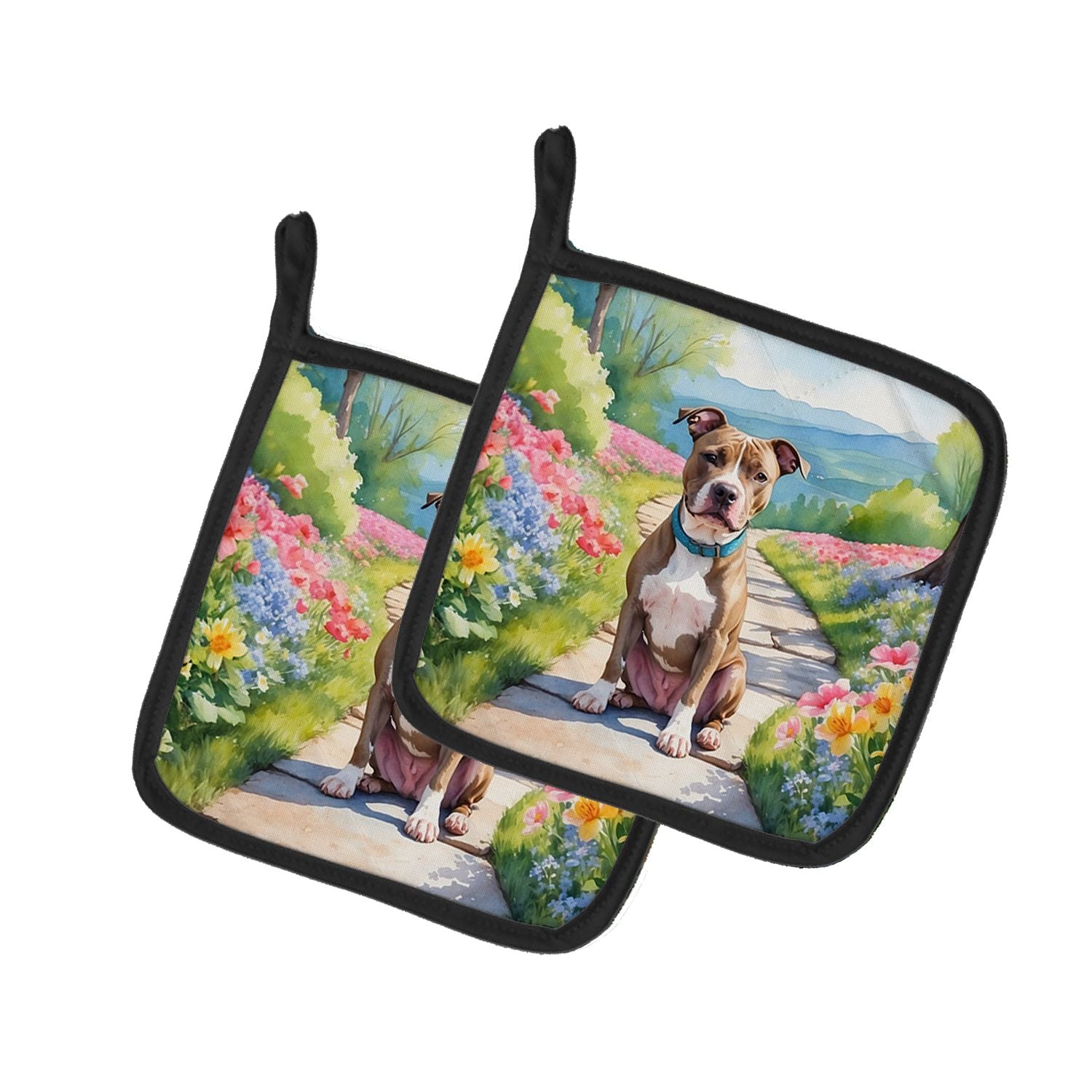 NEW Pit Bull Terrier Spring Path Pair of Pot Holders Kitchen Heat Resistant Pot Holders Sets Oven Hot Pads for Cooking Baking BB