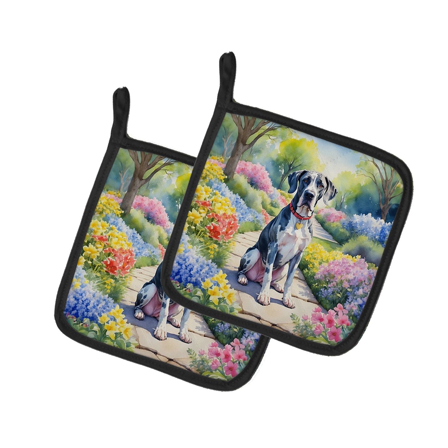 Great Dane Spring Path Pair of Pot Holders Kitchen Heat Resistant Pot Holders Sets Oven Hot Pads for Cooking Baking BBQ, 7 1/2 x