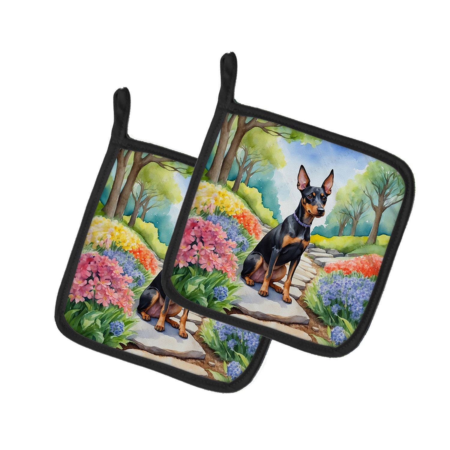 Manchester Terrier Spring Path Pair of Pot Holders Kitchen Heat Resistant Pot Holders Sets Oven Hot Pads for Cooking Baking BBQ,