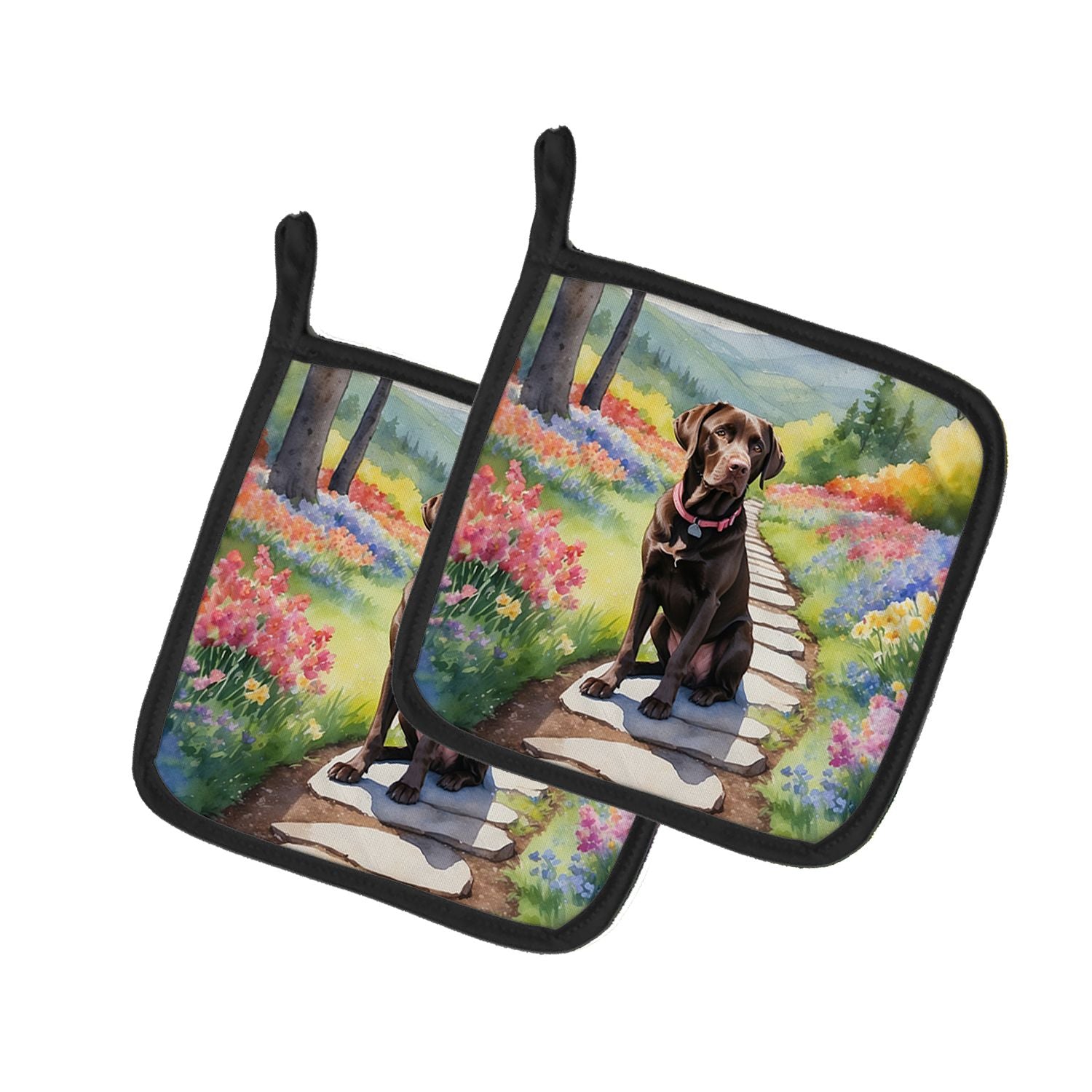 Labrador Retriever Spring Path Pair of Pot Holders Kitchen Heat Resistant Pot Holders Sets Oven Hot Pads for Cooking Baking BBQ,