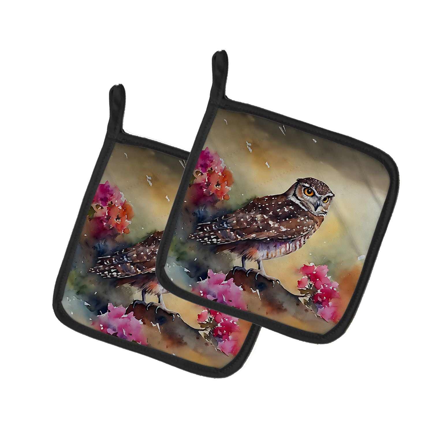 Burrowing Owl Pair of Pot Holders Kitchen Heat Resistant Pot Holders Sets Oven Hot Pads for Cooking Baking BBQ, 7 1/2 x 7 1/2