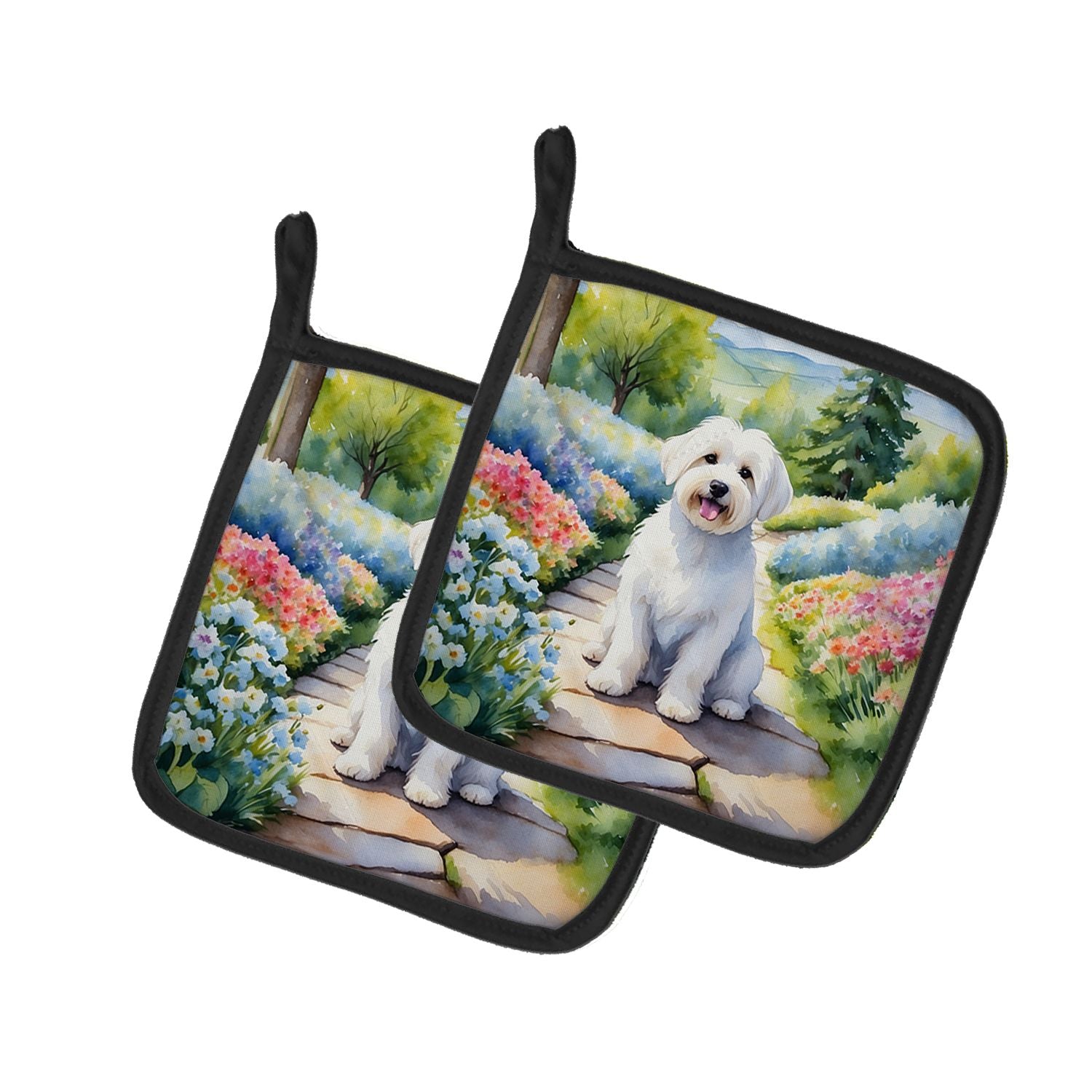 Coton de Tulear Spring Path Pair of Pot Holders Kitchen Heat Resistant Pot Holders Sets Oven Hot Pads for Cooking Baking BBQ, 7 