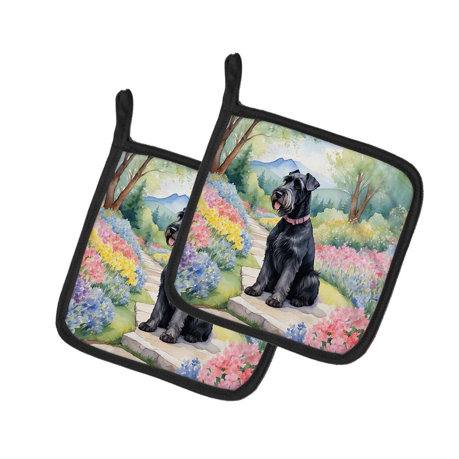 Giant Schnauzer Spring Path Pair of Pot Holders Kitchen Heat Resistant Pot Holders Sets Oven Hot Pads for Cooking Baking BBQ, 7 