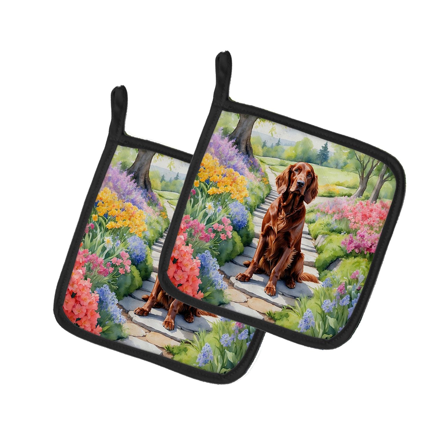 Irish Setter Spring Path Pair of Pot Holders Kitchen Heat Resistant Pot Holders Sets Oven Hot Pads for Cooking Baking BBQ, 7 1/2