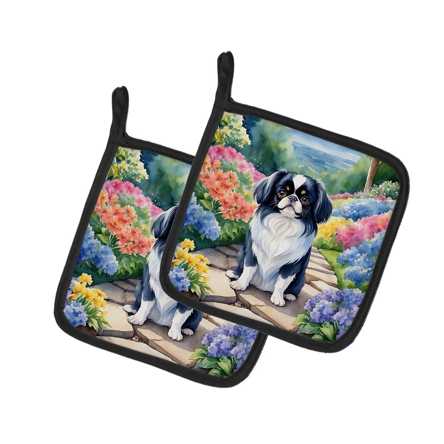 Japanese Chin Spring Path Pair of Pot Holders Kitchen Heat Resistant Pot Holders Sets Oven Hot Pads for Cooking Baking BBQ, 7 1/