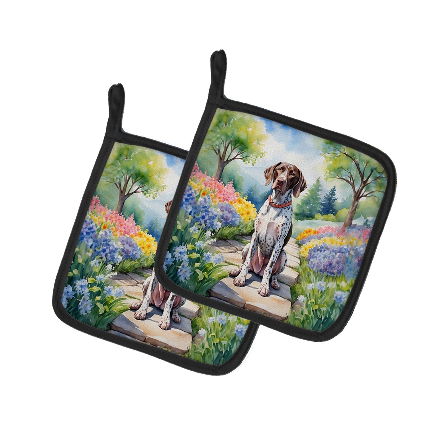 German Shorthaired Pointer Spring Path Pair of Pot Holders Kitchen Heat Resistant Pot Holders Sets Oven Hot Pads for Cooking Bak