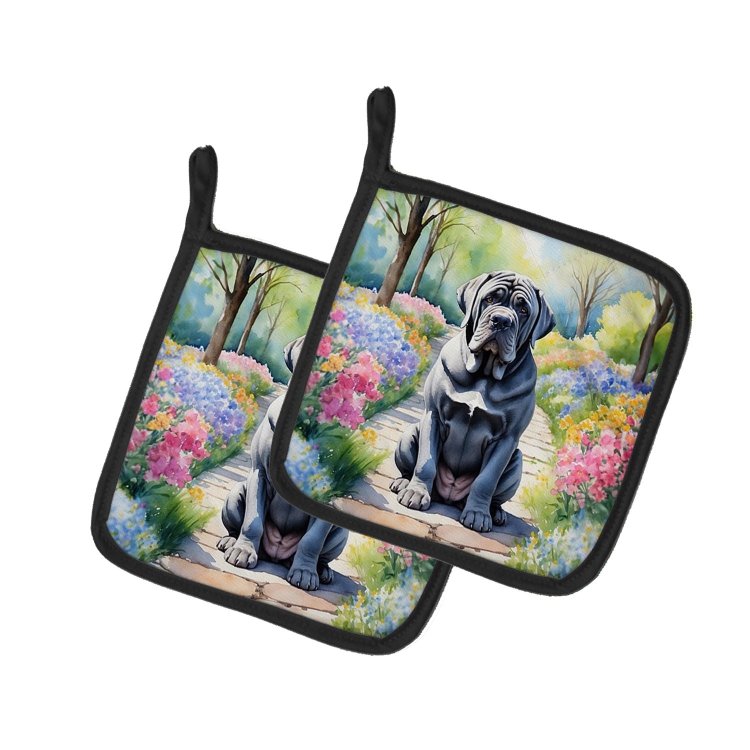 Neapolitan Mastiff Spring Path Pair of Pot Holders Kitchen Heat Resistant Pot Holders Sets Oven Hot Pads for Cooking Baking BBQ,