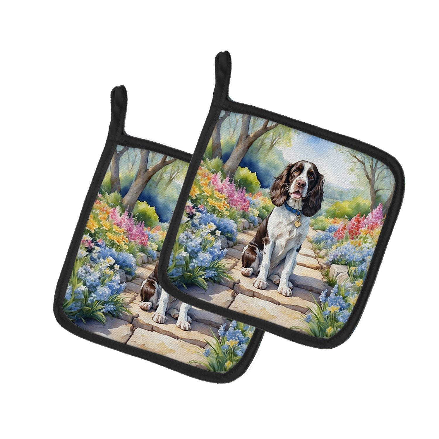 English Springer Spaniel Spring Path Pair of Pot Holders Kitchen Heat Resistant Pot Holders Sets Oven Hot Pads for Cooking Bakin