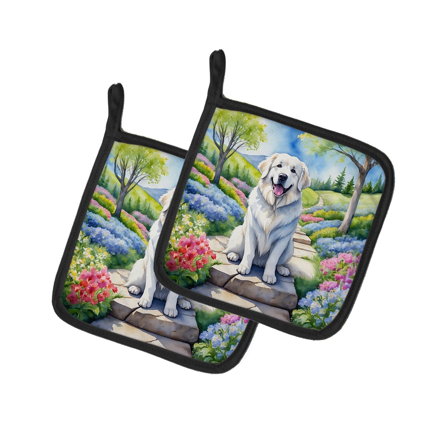 Great Pyrenees Spring Path Pair of Pot Holders Kitchen Heat Resistant Pot Holders Sets Oven Hot Pads for Cooking Baking BBQ, 7 1