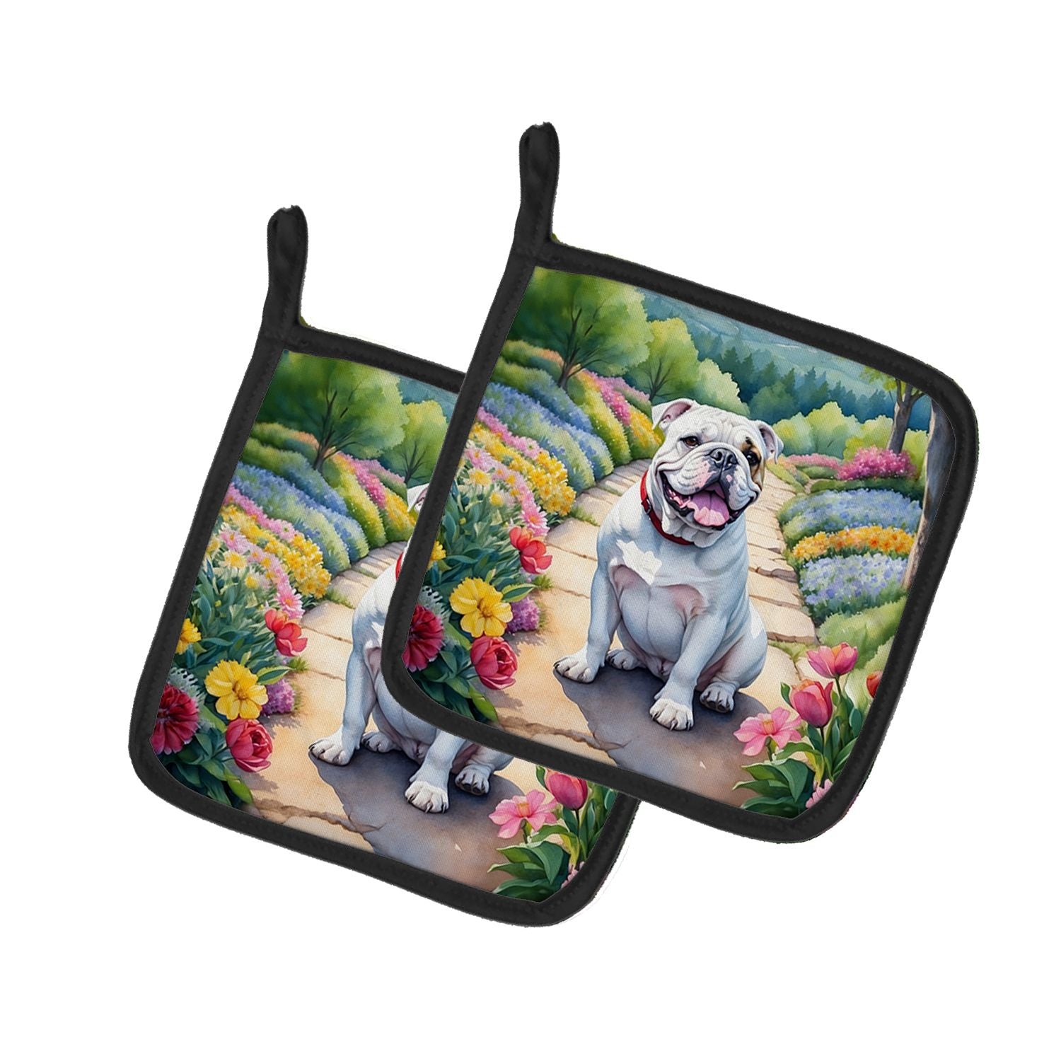 English Bulldog Spring Path Pair of Pot Holders Kitchen Heat Resistant Pot Holders Sets Oven Hot Pads for Cooking Baking BBQ, 7 