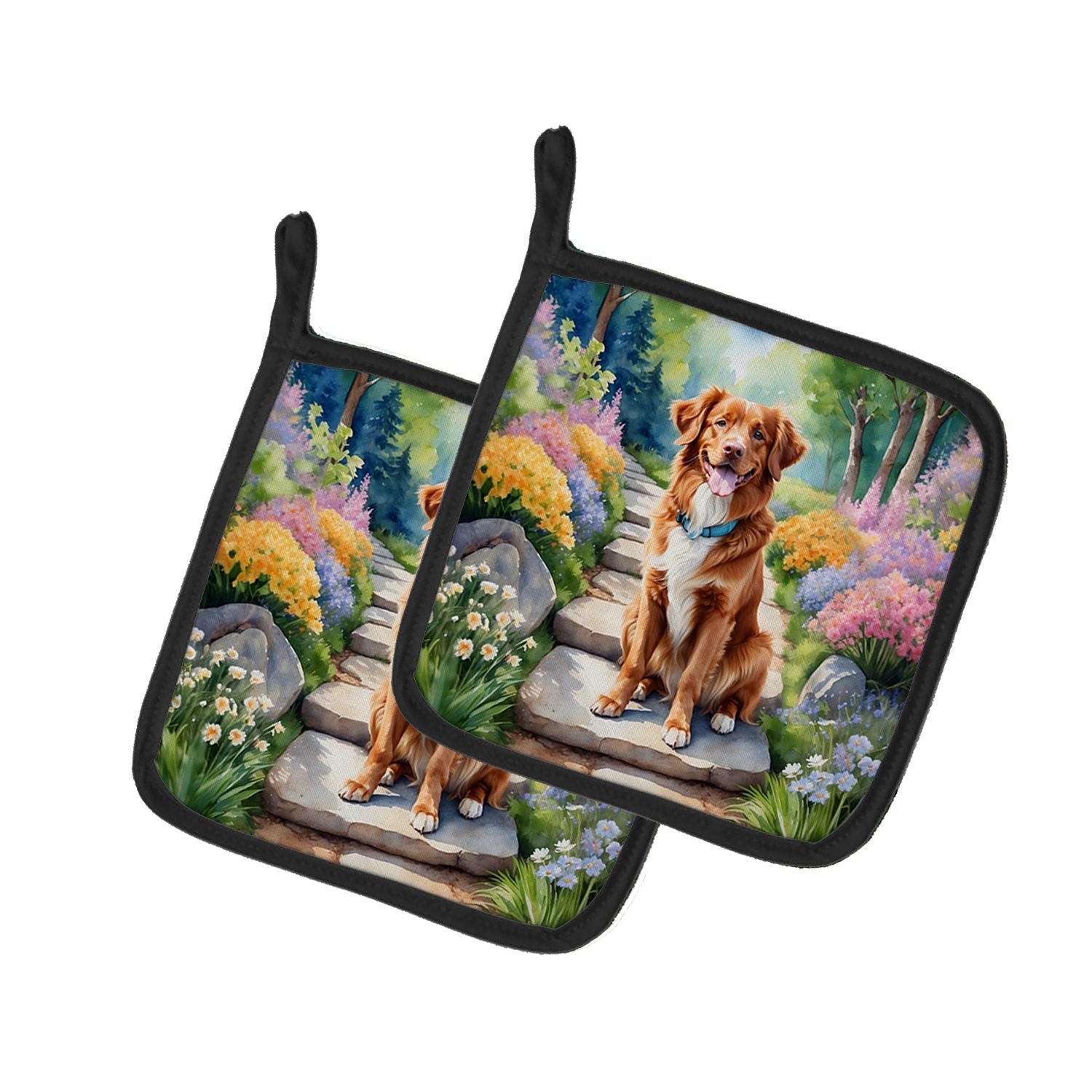 Nova Scotia Duck Tolling Retriever Spring Path Pair of Pot Holders Kitchen Heat Resistant Pot Holders Sets Oven Hot Pads for Coo