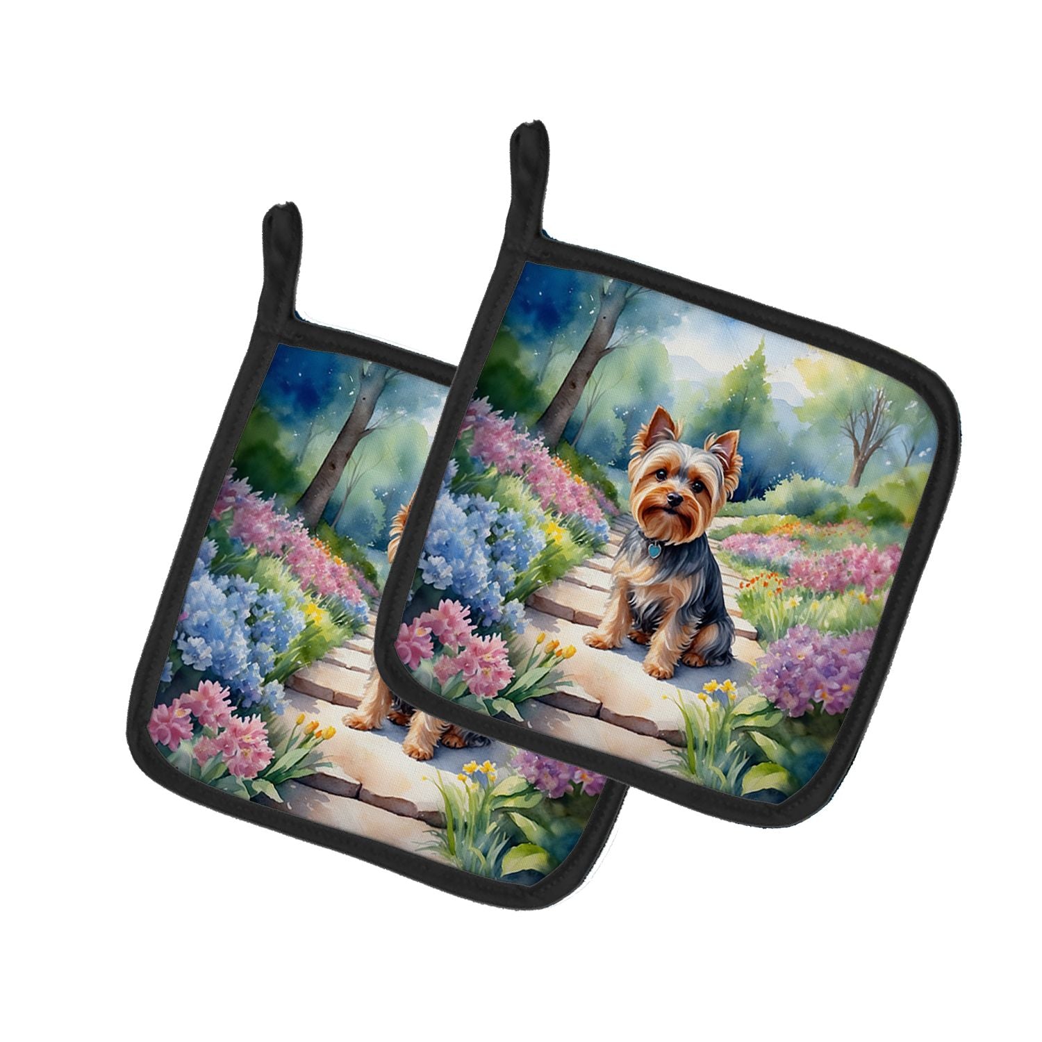 Yorkshire Terrier Spring Path Pair of Pot Holders Kitchen Heat Resistant Pot Holders Sets Oven Hot Pads for Cooking Baking BBQ, 