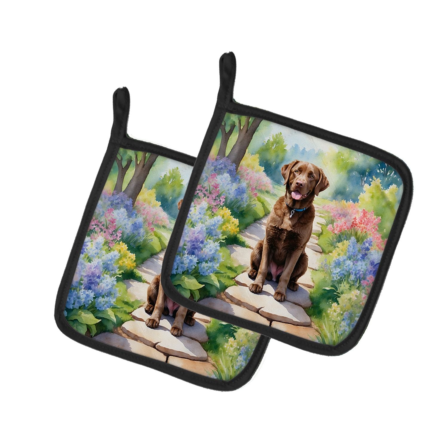 Chesapeake Bay Retriever Spring Path Pair of Pot Holders Kitchen Heat Resistant Pot Holders Sets Oven Hot Pads for Cooking Bakin