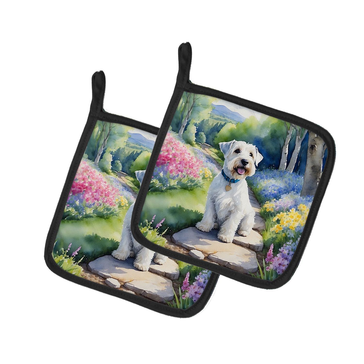 Sealyham Terrier Spring Path Pair of Pot Holders Kitchen Heat Resistant Pot Holders Sets Oven Hot Pads for Cooking Baking BBQ, 7
