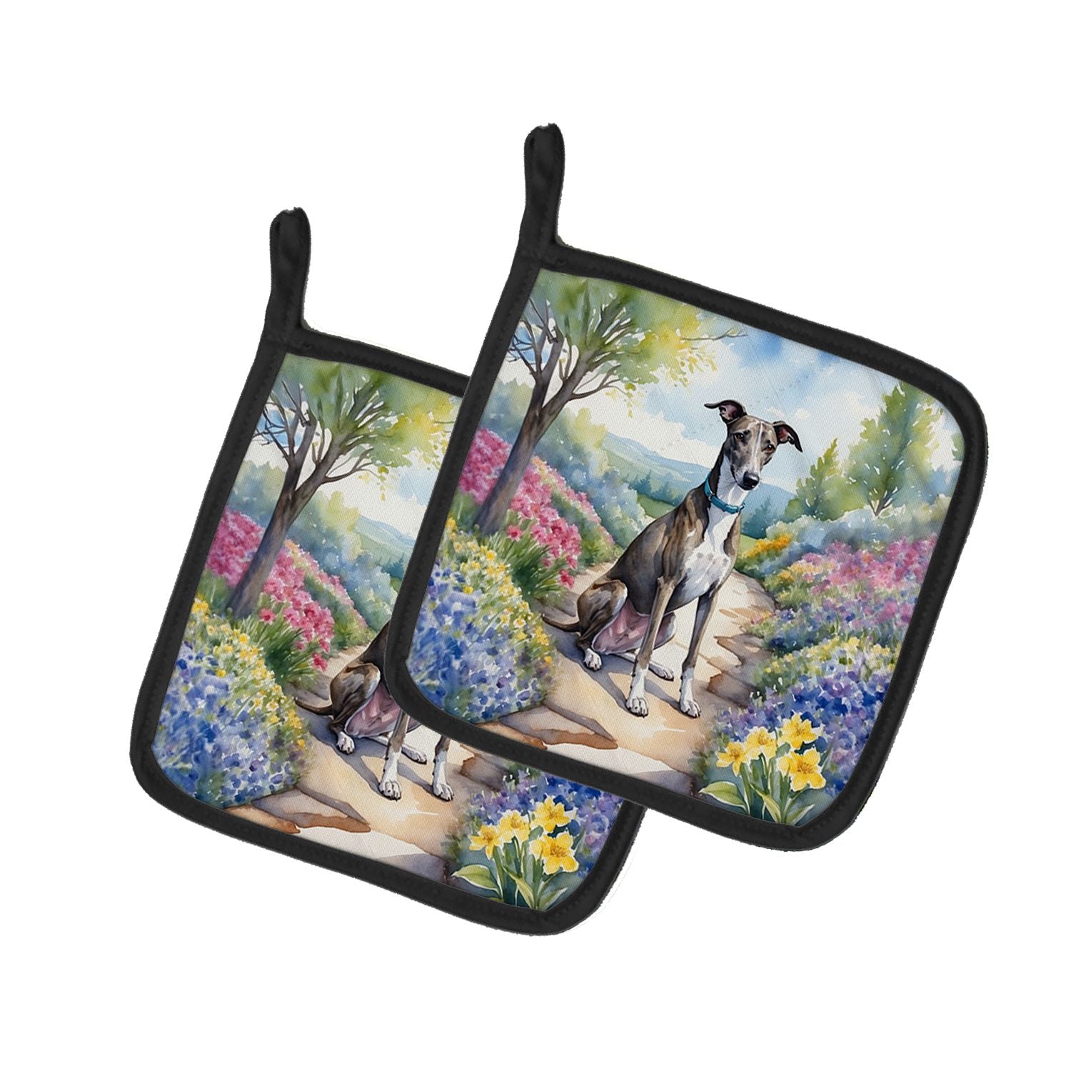 Greyhound Spring Path Pair of Pot Holders Kitchen Heat Resistant Pot Holders Sets Oven Hot Pads for Cooking Baking BBQ, 7 1/2 x 