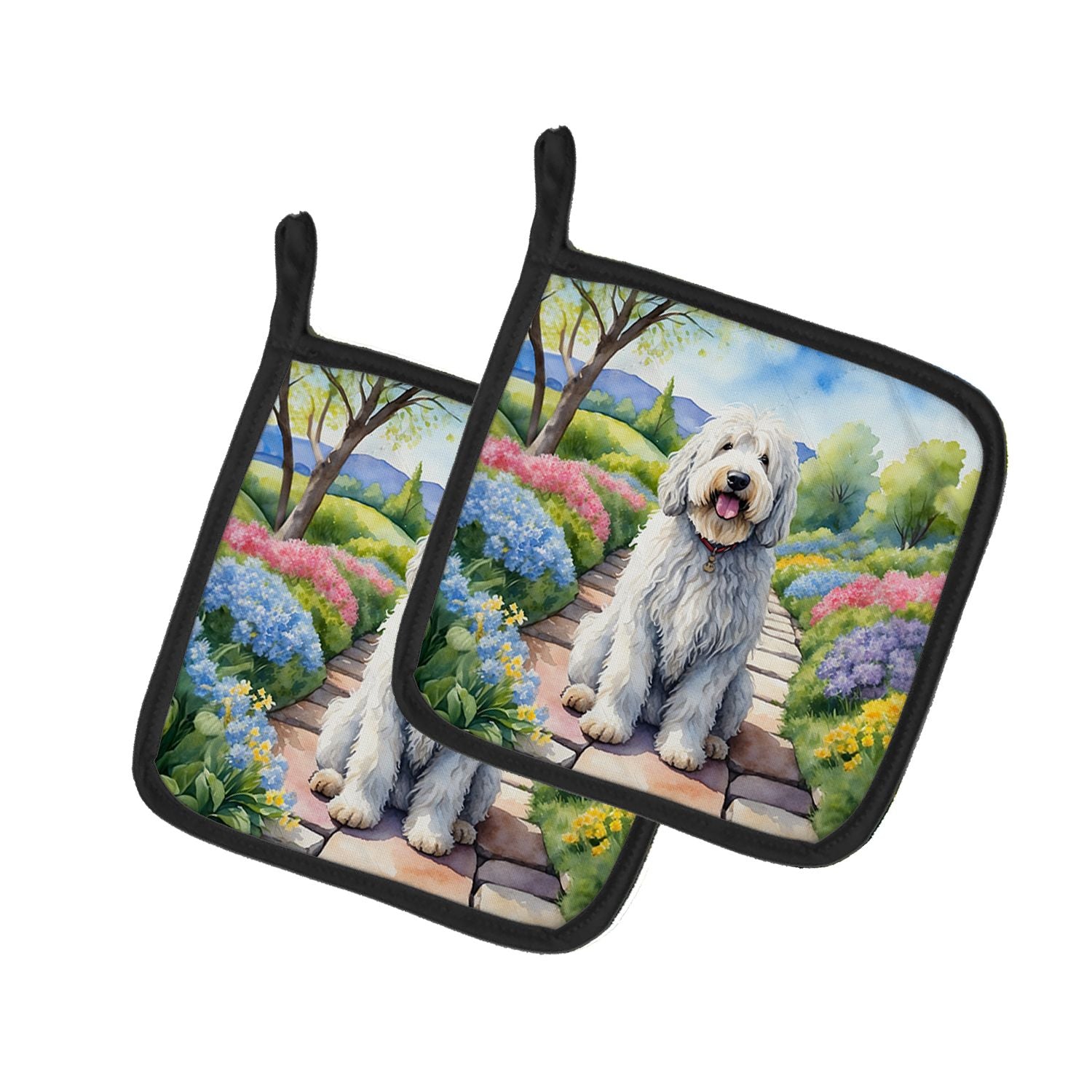 Komondor Spring Path Pair of Pot Holders Kitchen Heat Resistant Pot Holders Sets Oven Hot Pads for Cooking Baking BBQ, 7 1/2 x 7