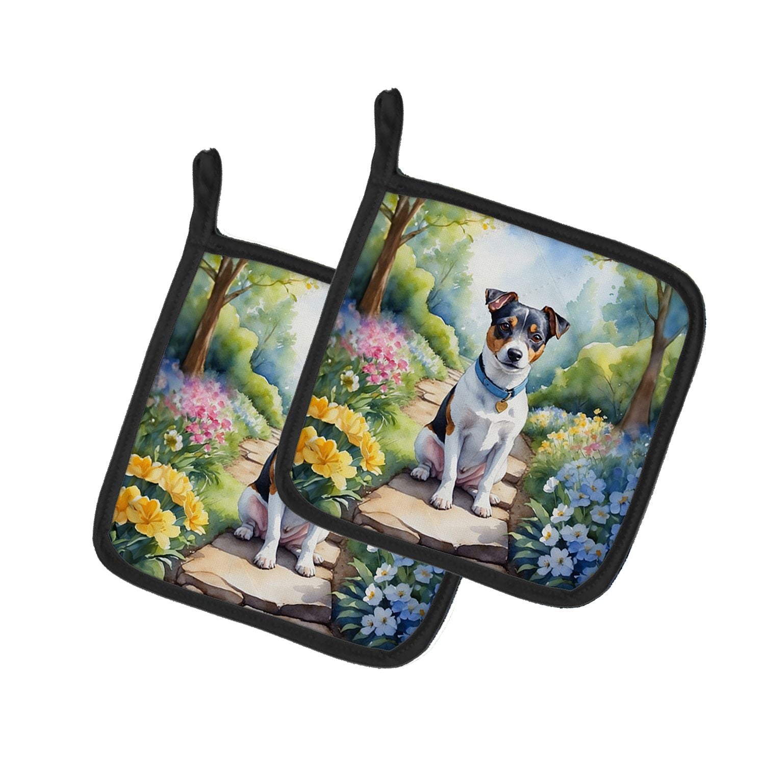 Jack Russell Terrier Spring Path Pair of Pot Holders Kitchen Heat Resistant Pot Holders Sets Oven Hot Pads for Cooking Baking BB