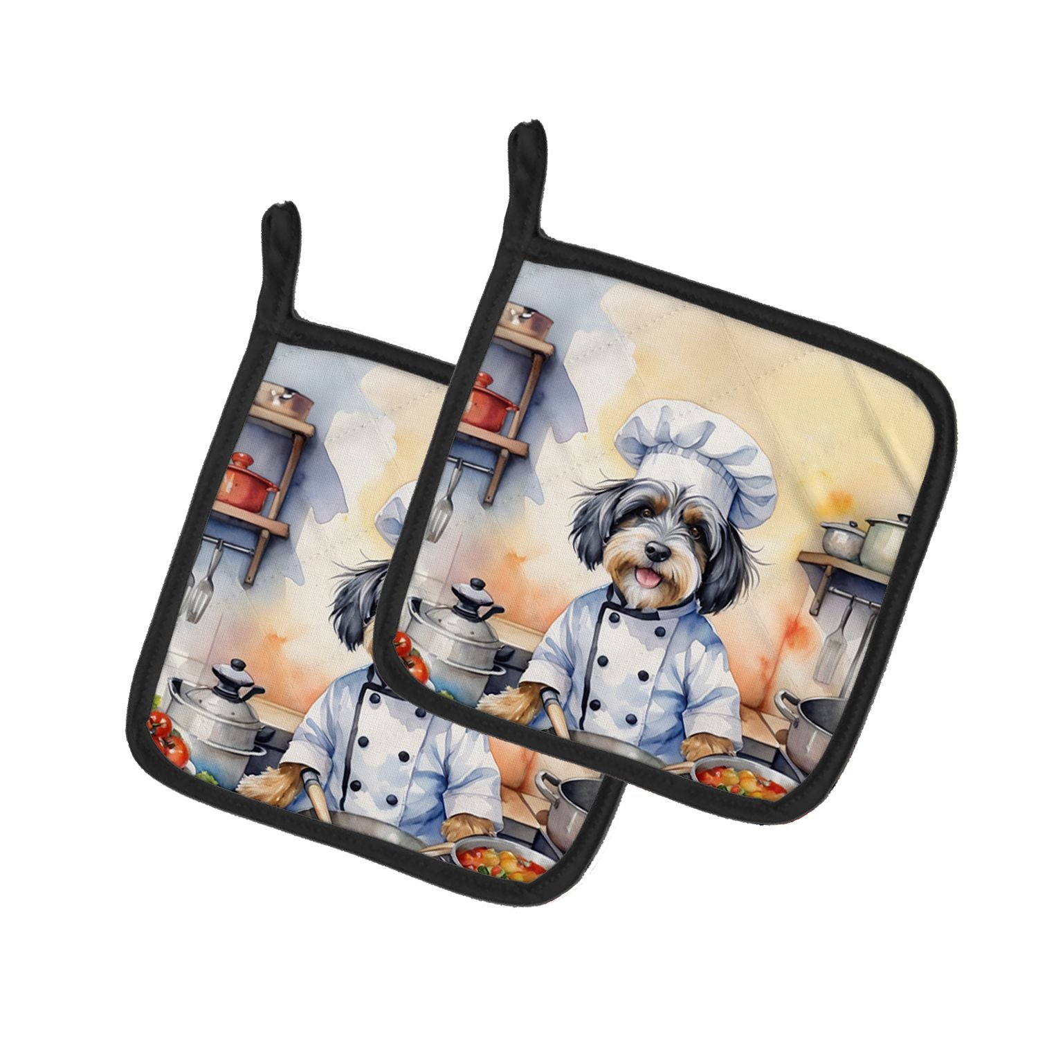 Tibetan Terrier The Chef Pair of Pot Holders Kitchen Heat Resistant Pot Holders Sets Oven Hot Pads for Cooking Baking BBQ, 7 1/2