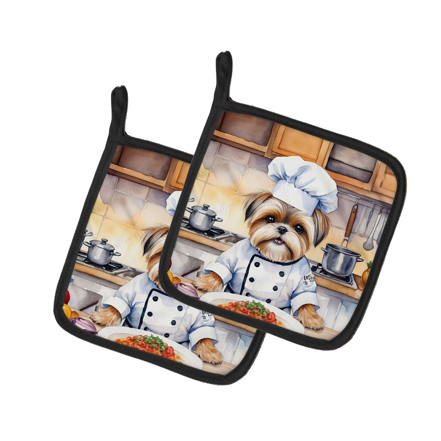 Lhasa Apso The Chef Pair of Pot Holders Kitchen Heat Resistant Pot Holders Sets Oven Hot Pads for Cooking Baking BBQ, 7 1/2 x 7 